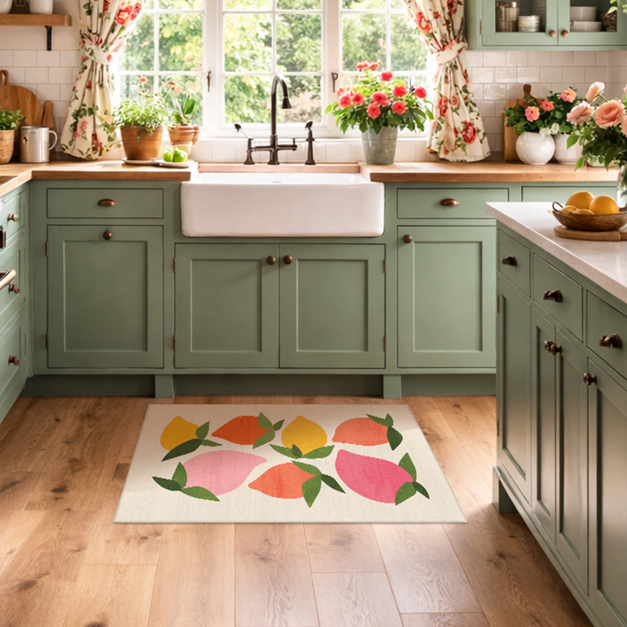 Wild Mango Coral Yellow Green Machine Washable Rug