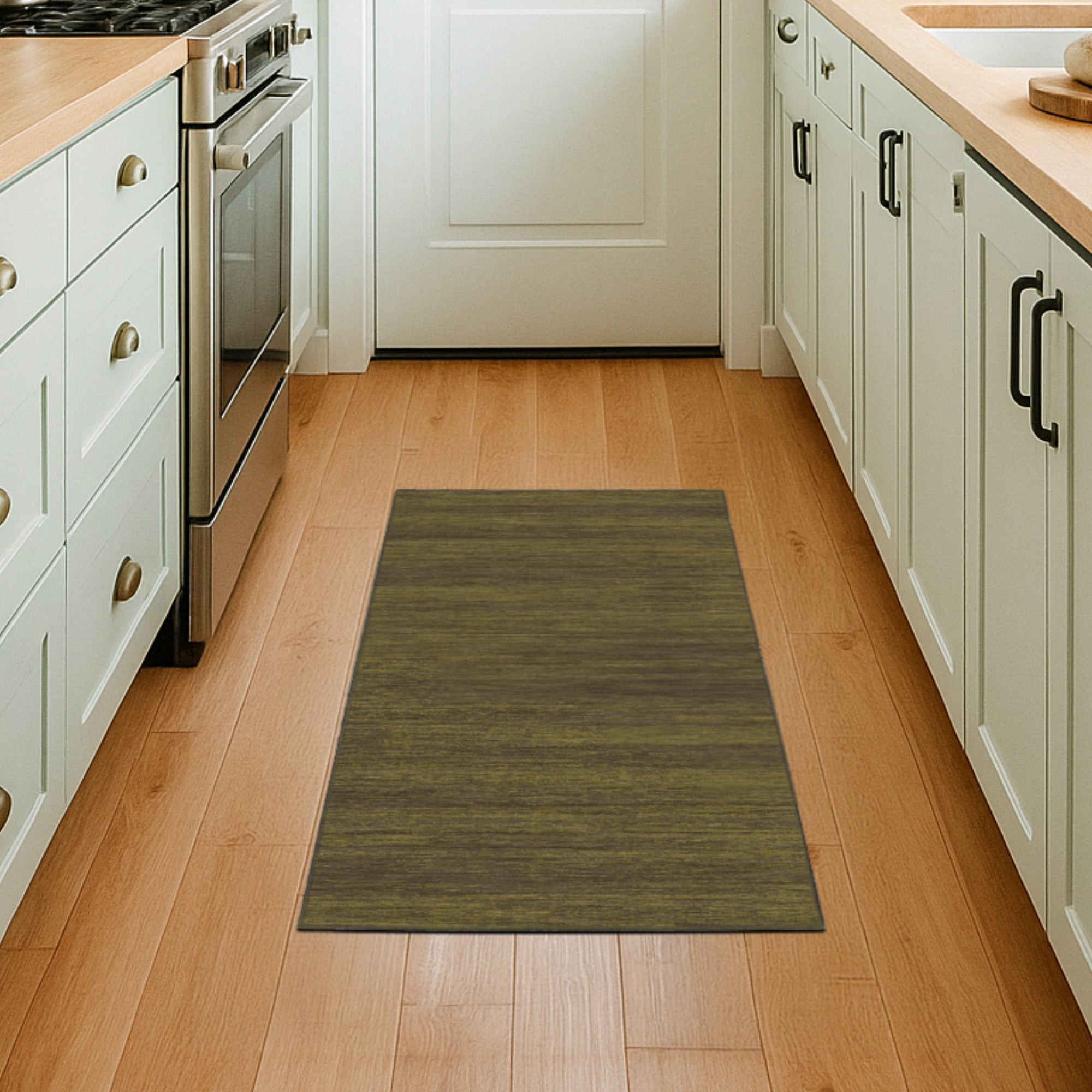 Solid Olive Machine Washable Rug