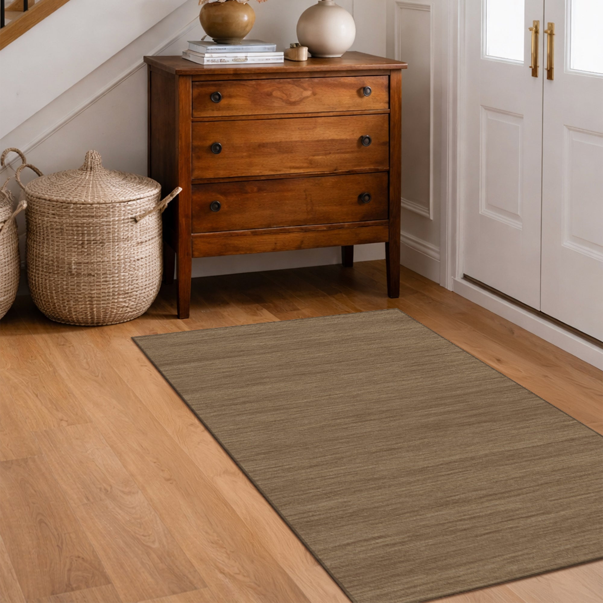 Solid Taupe Machine Washable Rug