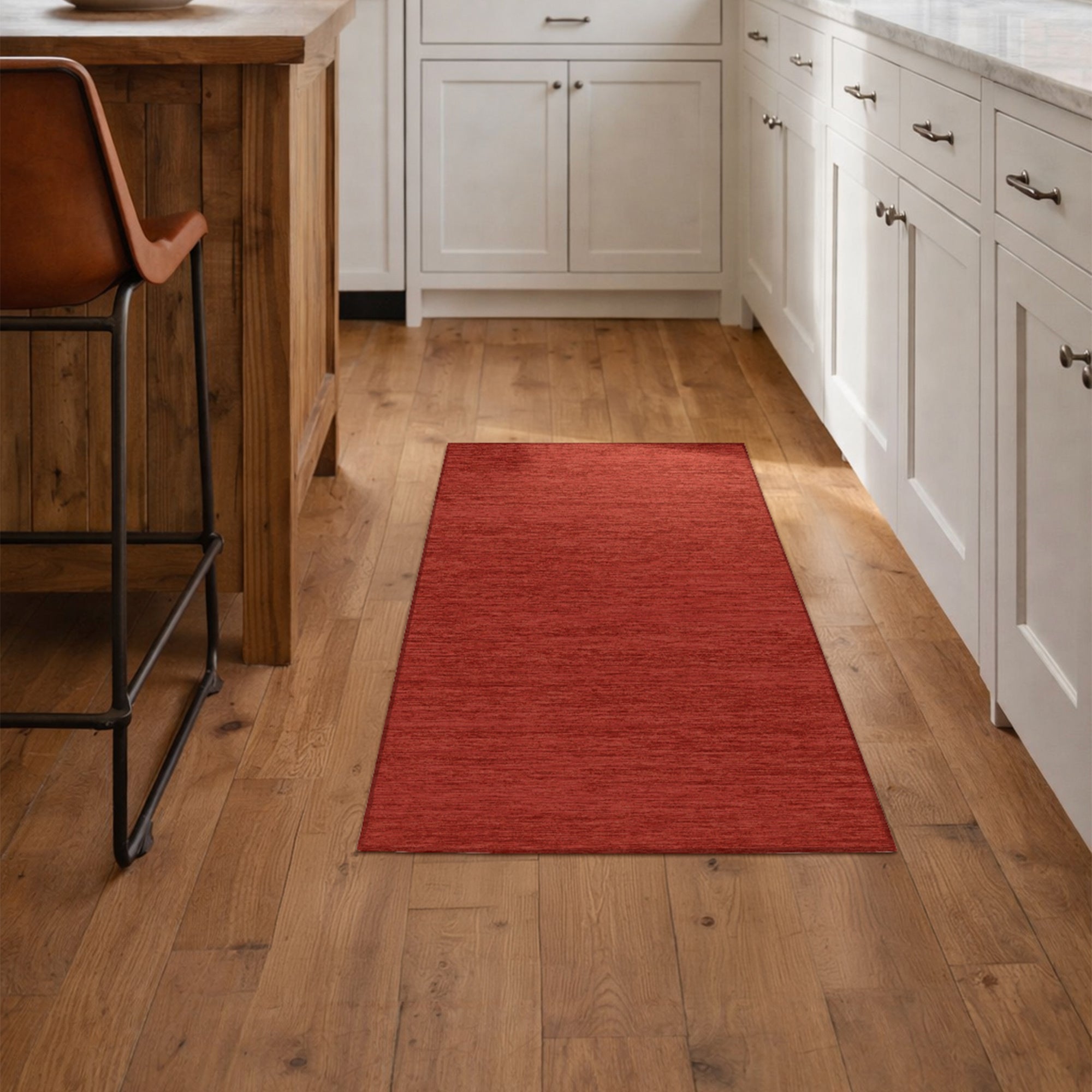 Solid Red Machine Washable Rug