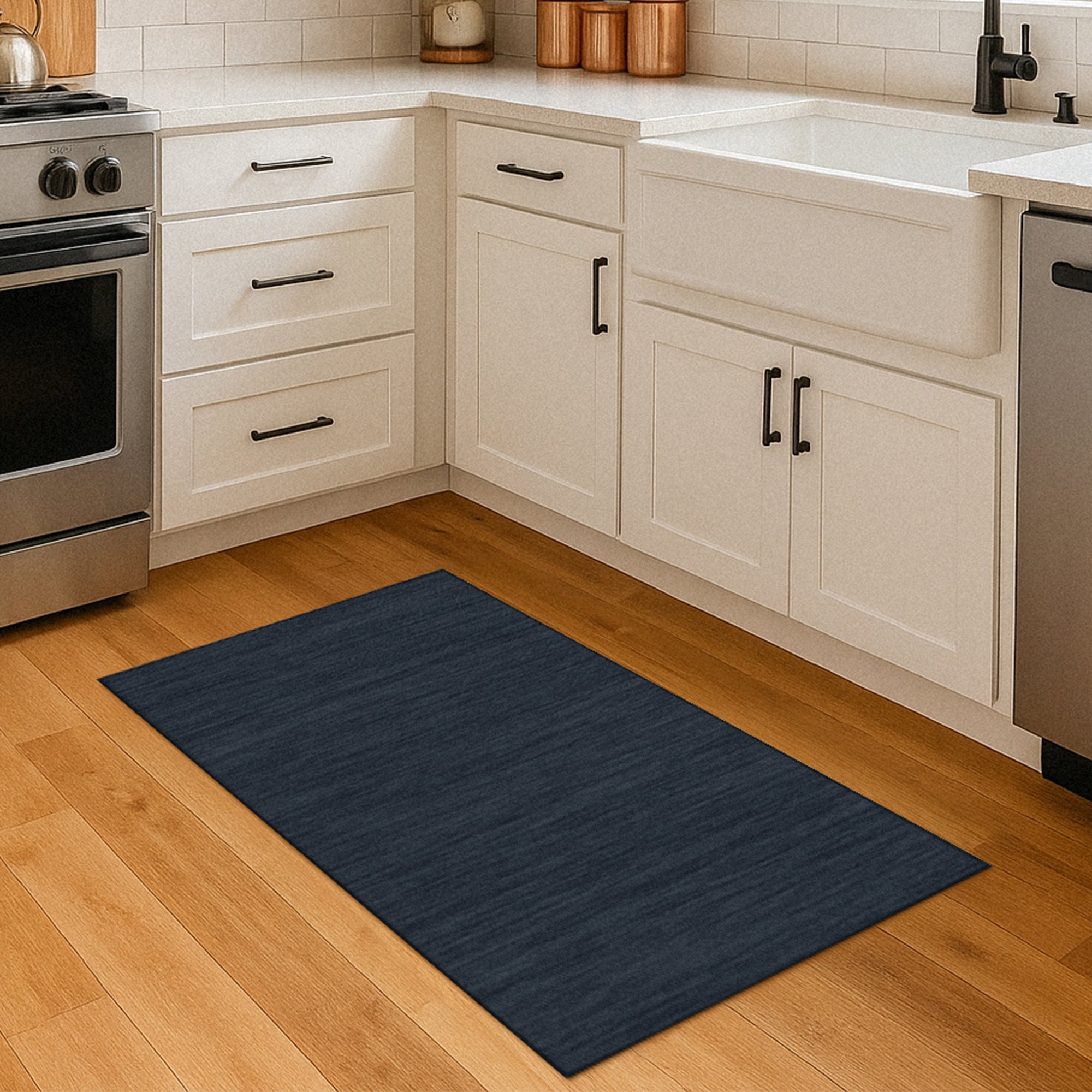 Solid Navy Blue Machine Washable Rug