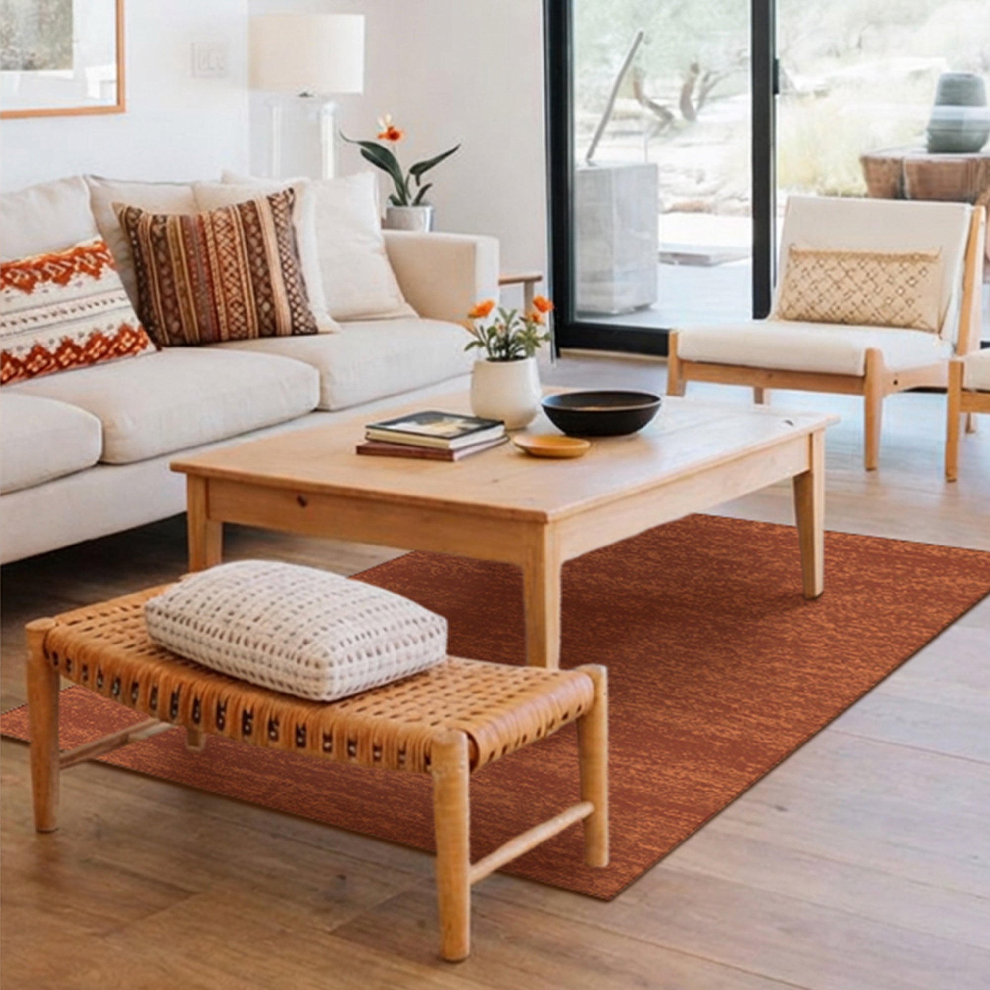 Solid Brick Machine Washable Rug