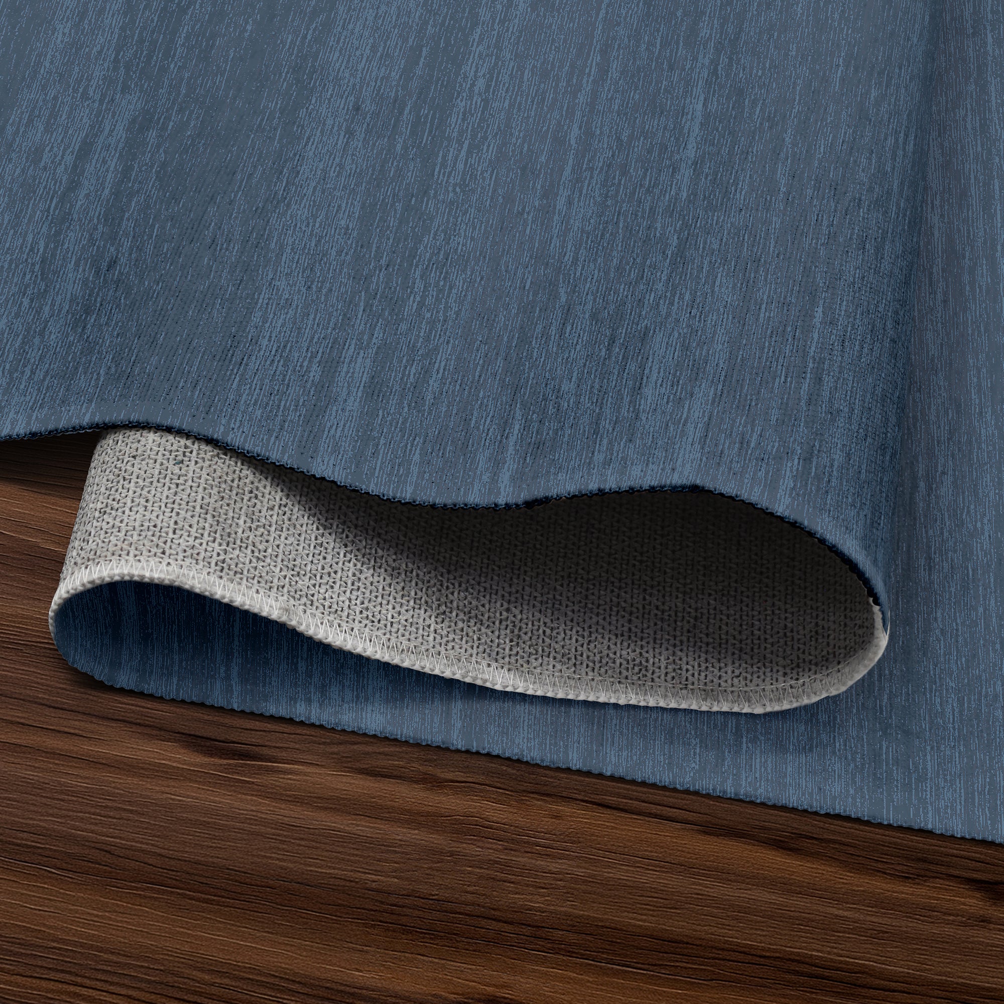 Solid Denim Blue Machine Washable Rug