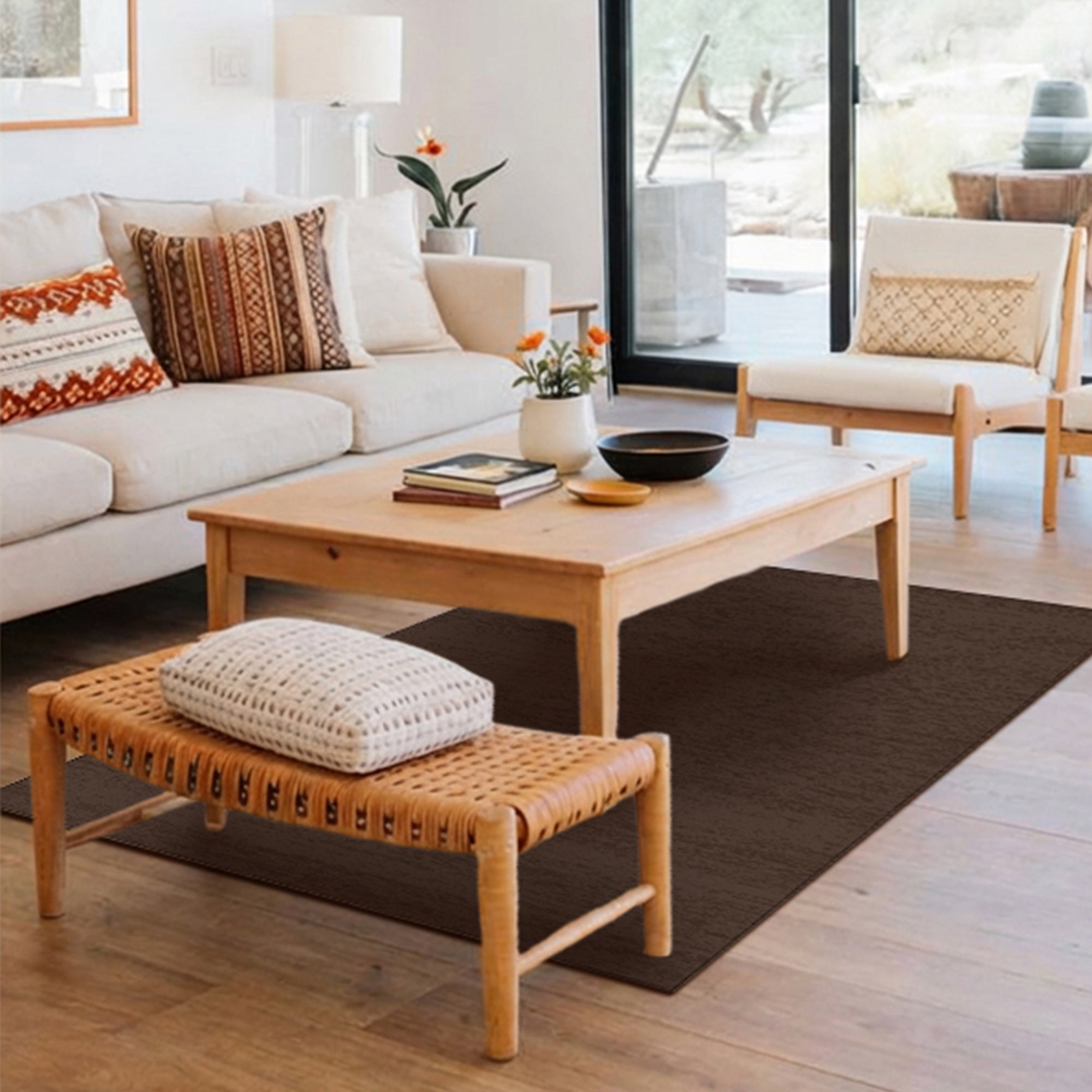 Solid Dark Brown Machine Washable Rug