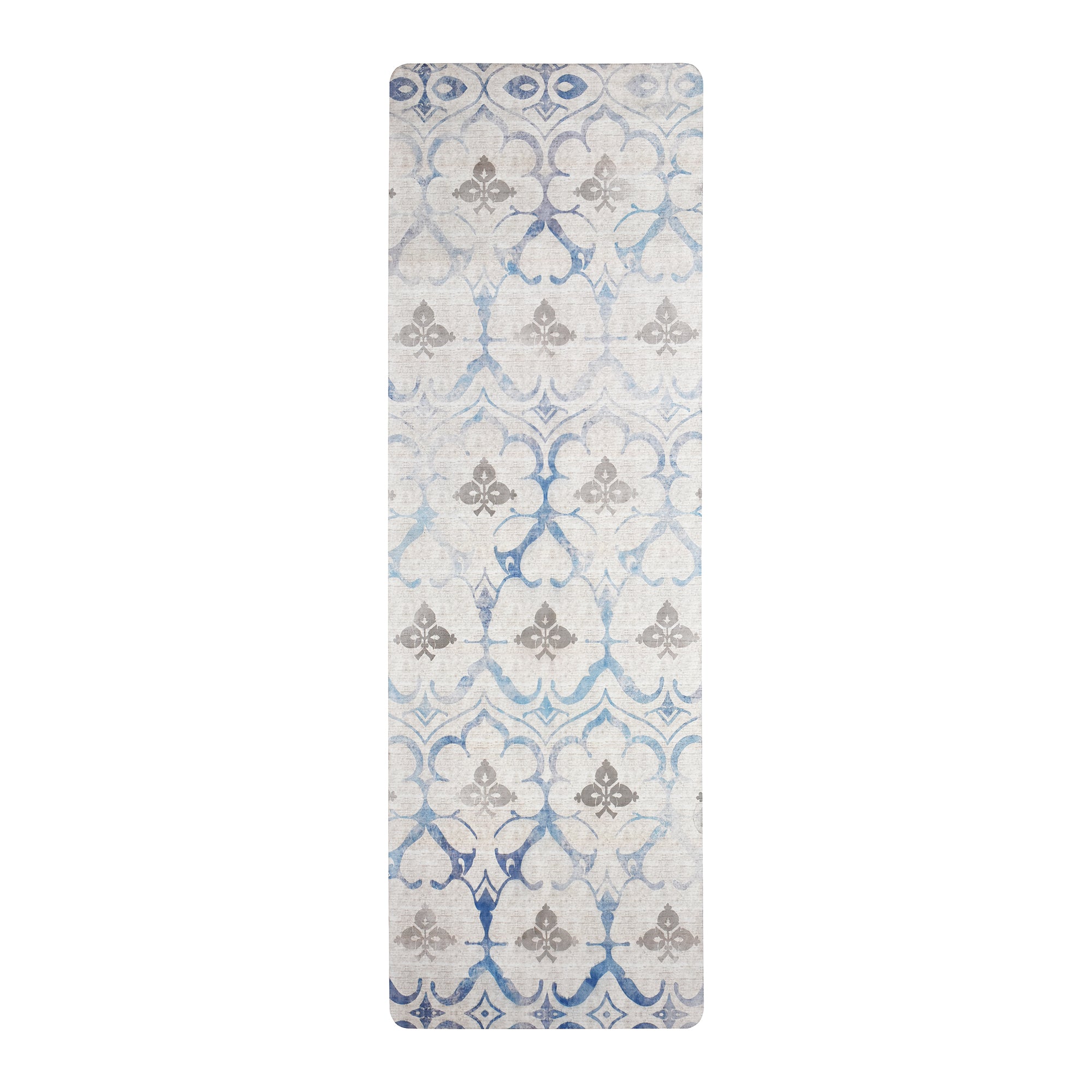 Beige blue damask washable yoga mat non slip decorative fitness mat for home workout