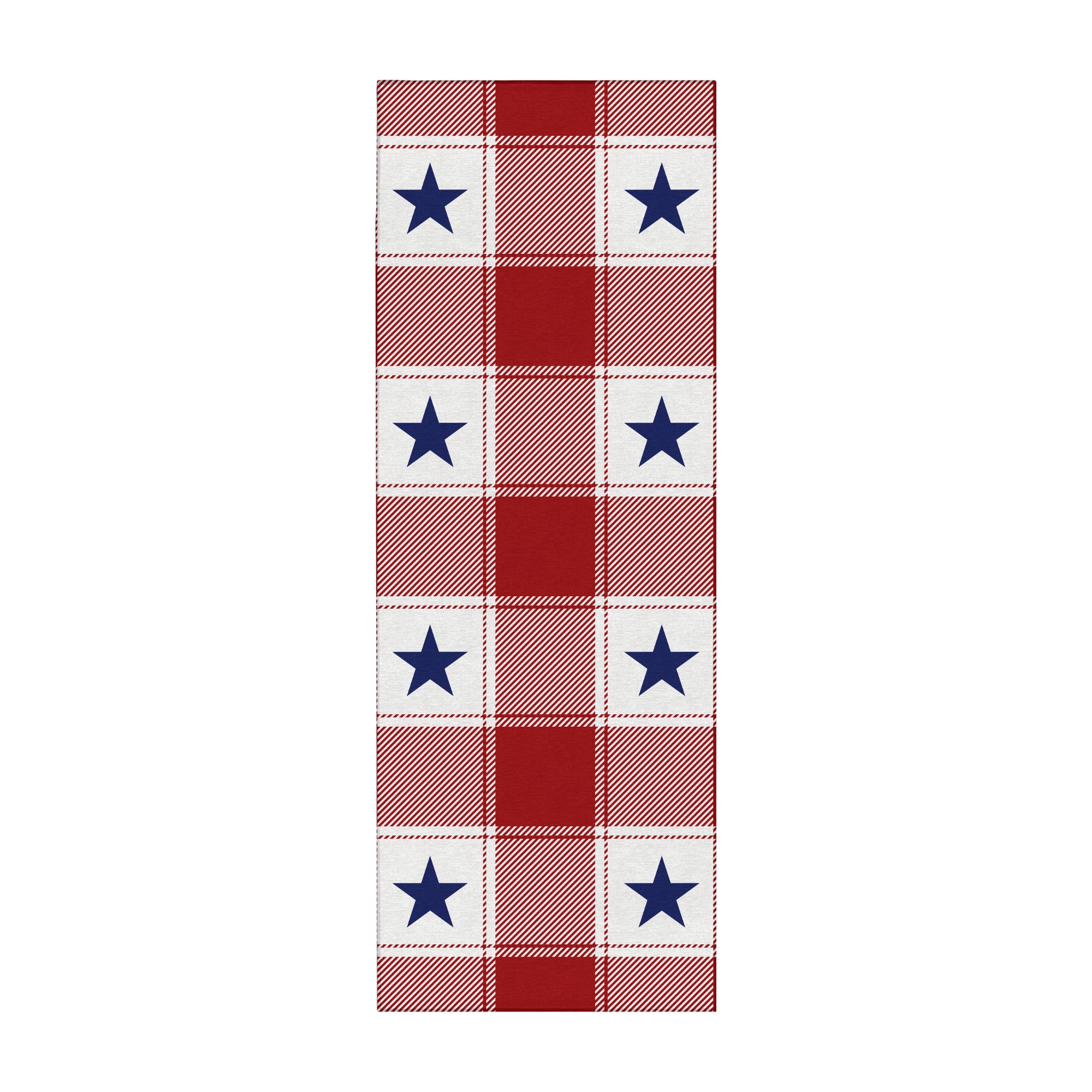 Machine washable buffalo plaid stars rug in red white and blue patriotic farmhouse design runner and area rug for kitchen entryway and living room