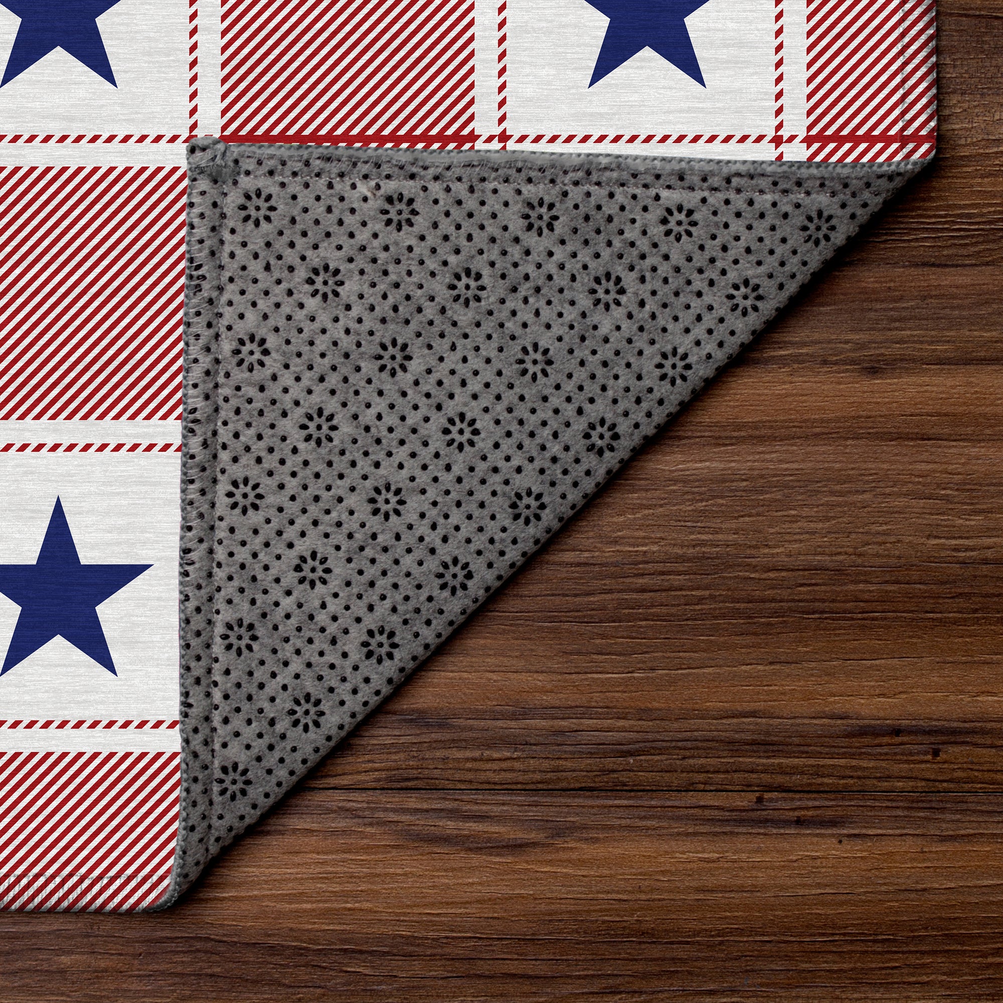 Machine washable buffalo plaid stars rug in red white and blue patriotic farmhouse design runner and area rug for kitchen entryway and living room