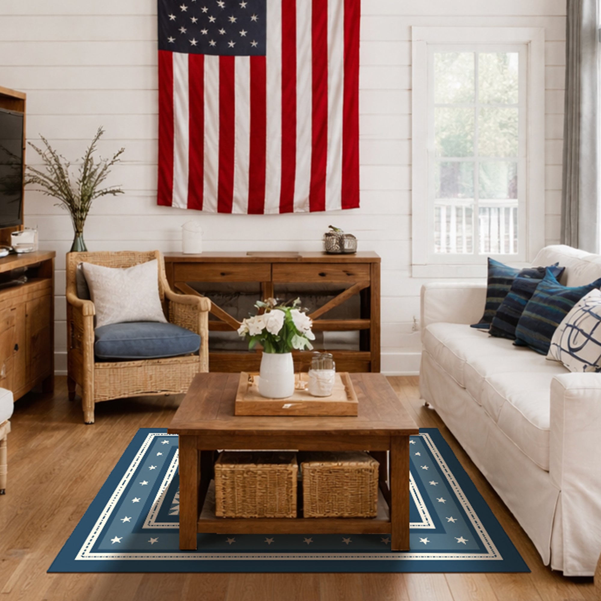 Liberty Stars And Stripes Blue Machine Washable Rug