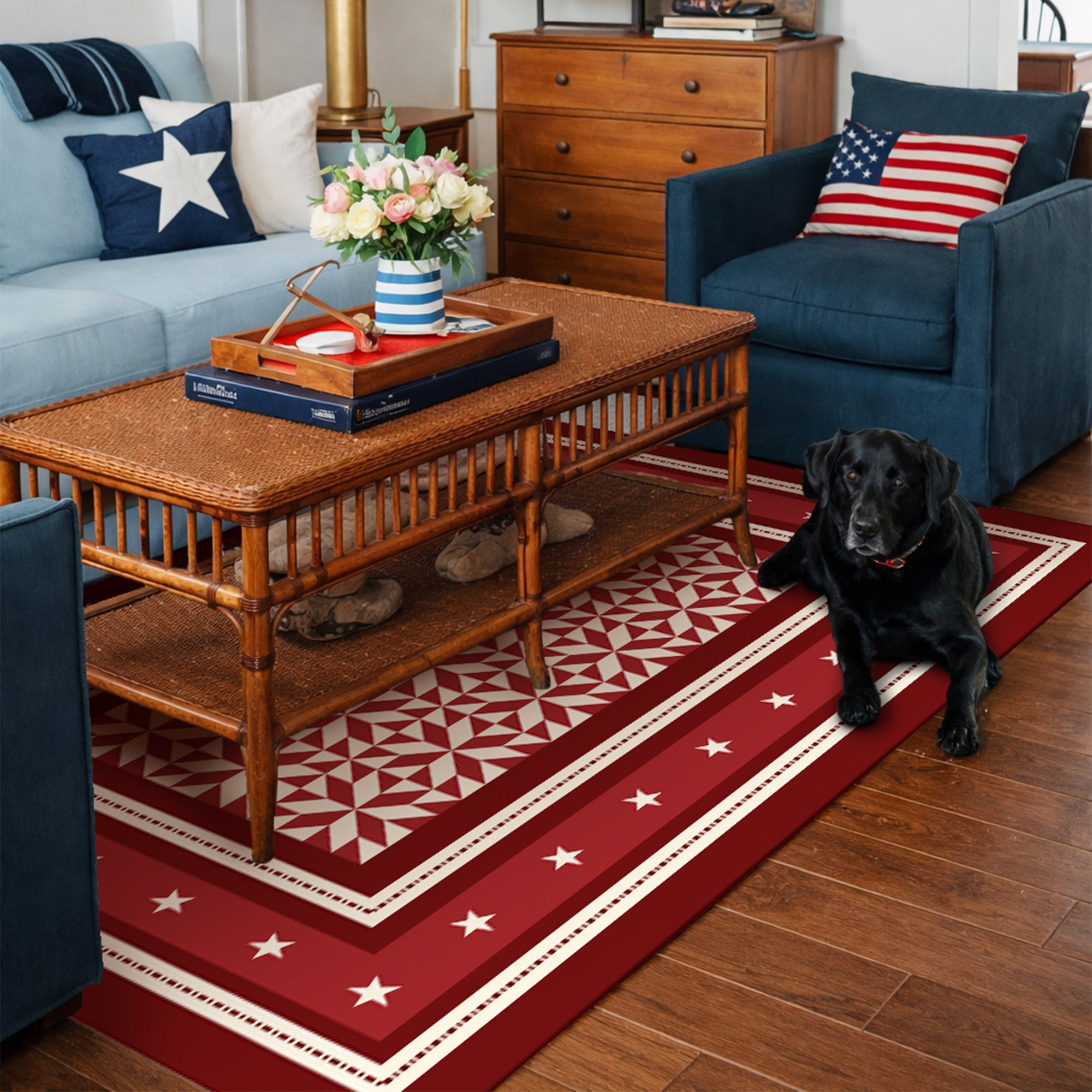Liberty Stars And Stripes Red Machine Washable Rug