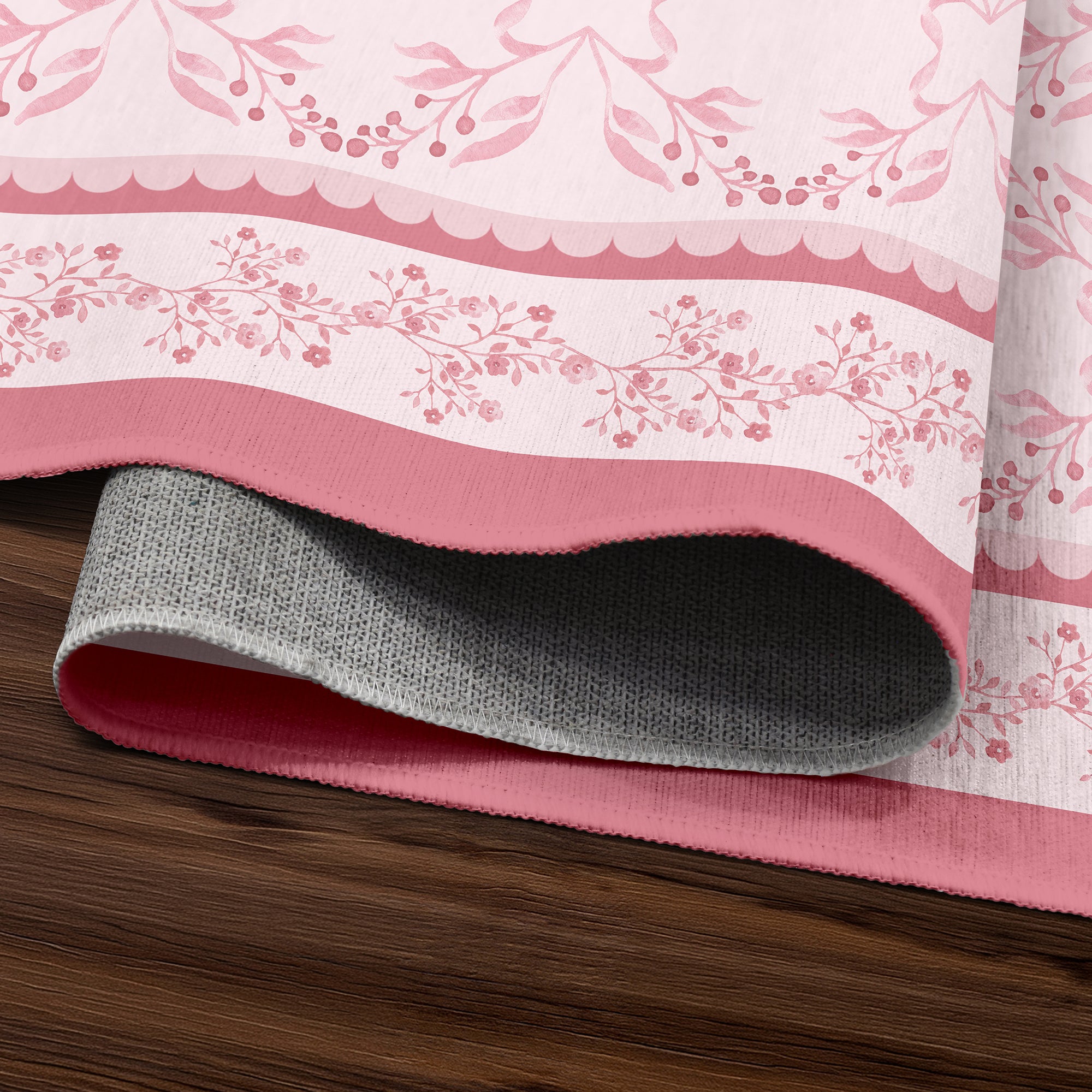 Ellee Bordered Pink Machine Washable Rug