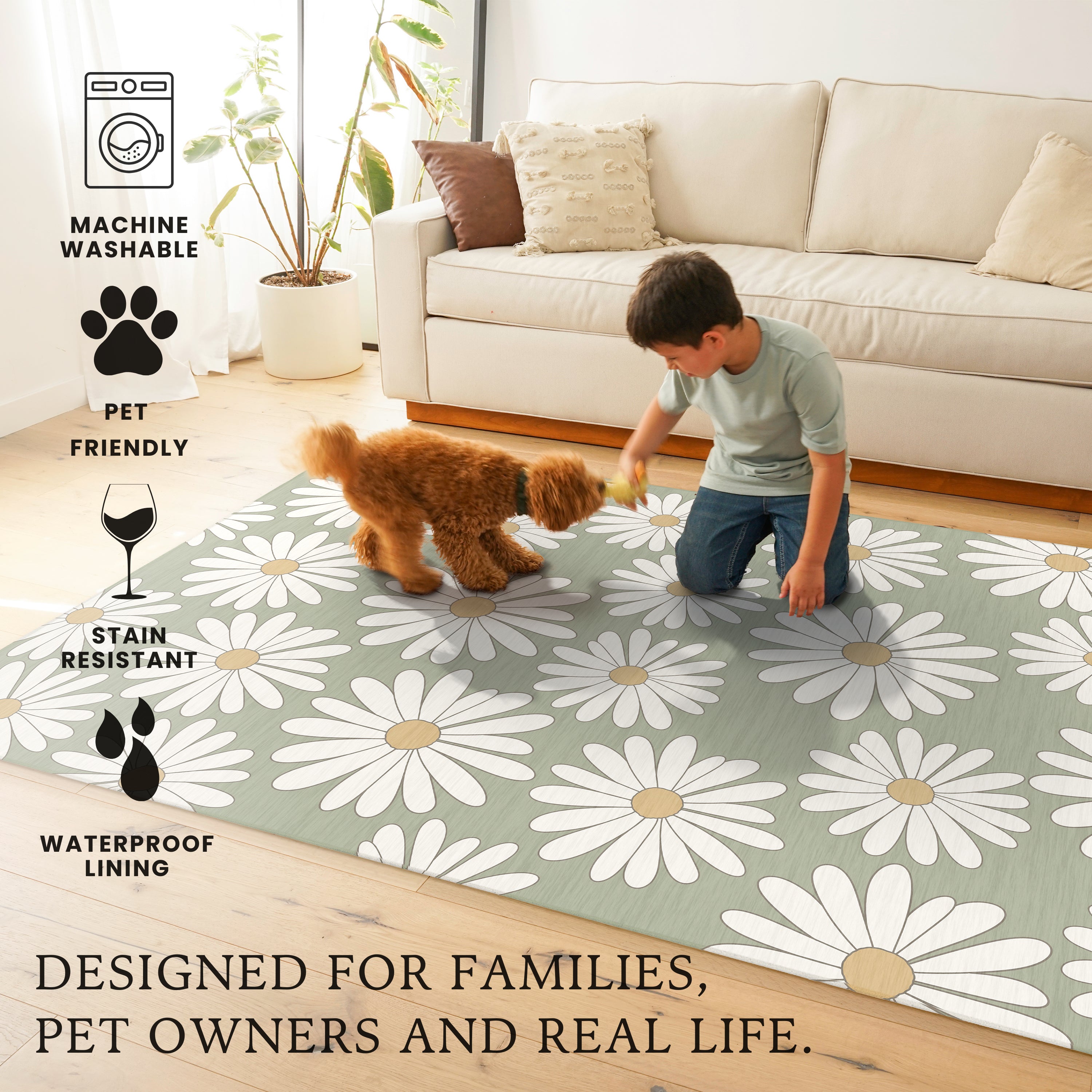 Ayla Daisies Machine Washable Rug