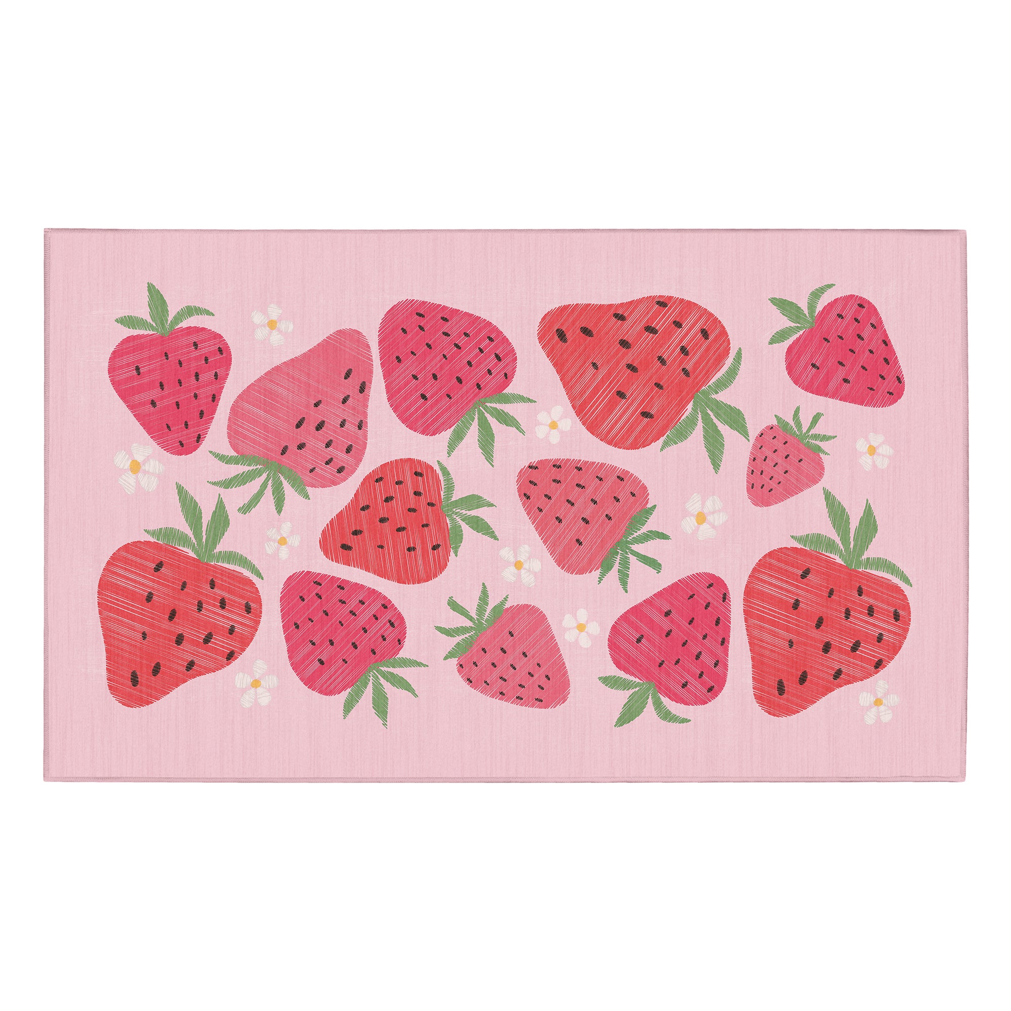 Strawberries and Daisies Machine Washable Rug