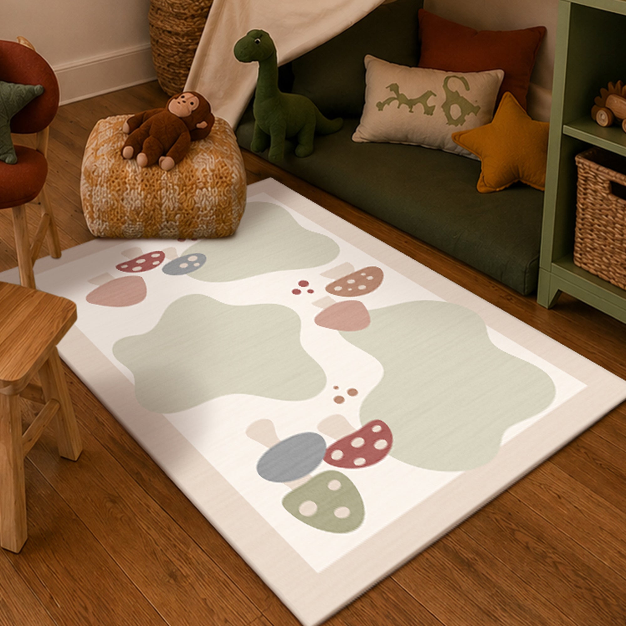 Mushy Mushrooms Machine Washable Rug