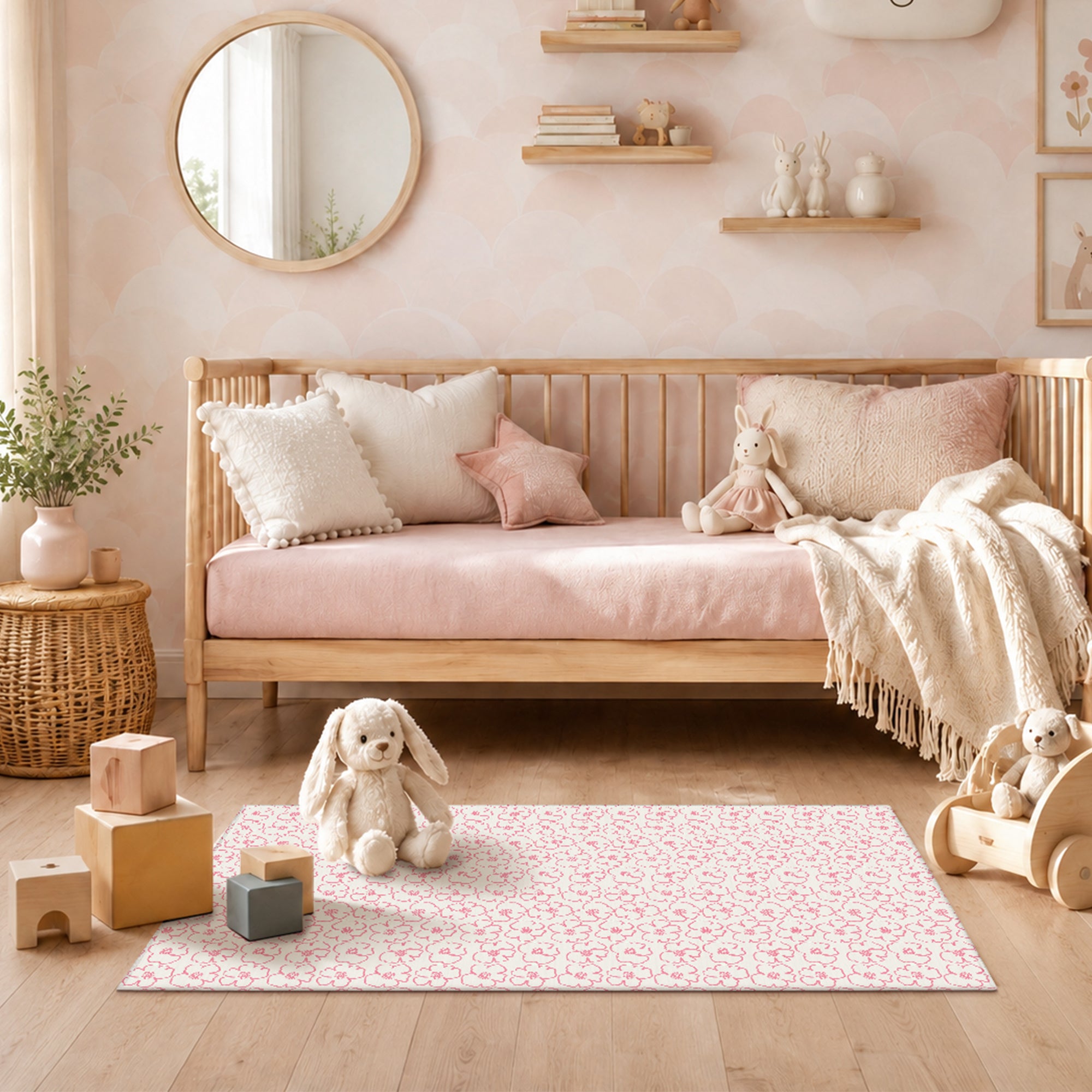 Chloe Floral Pattern Machine Washable Rug
