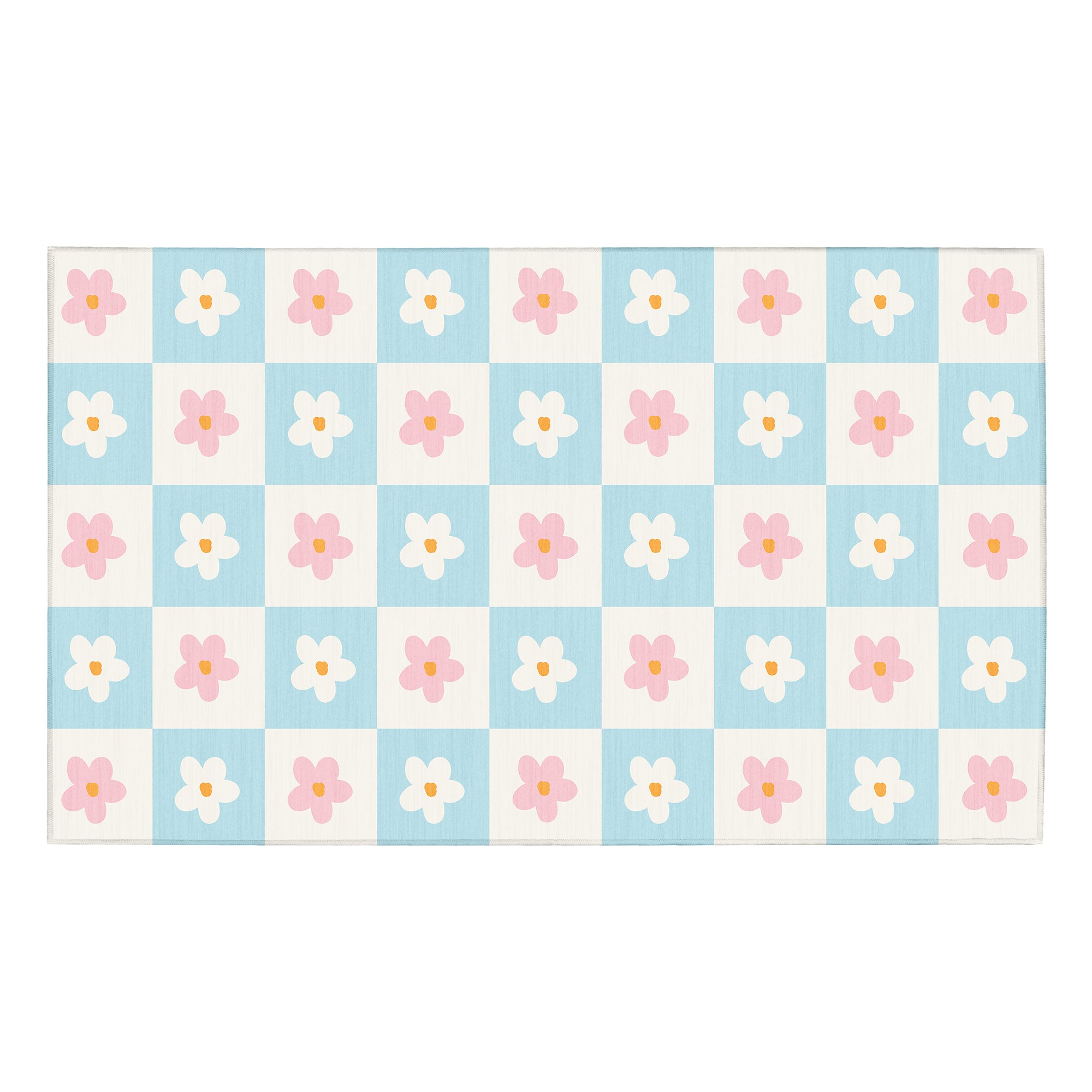 Checkered Daisies Machine Washable Rug