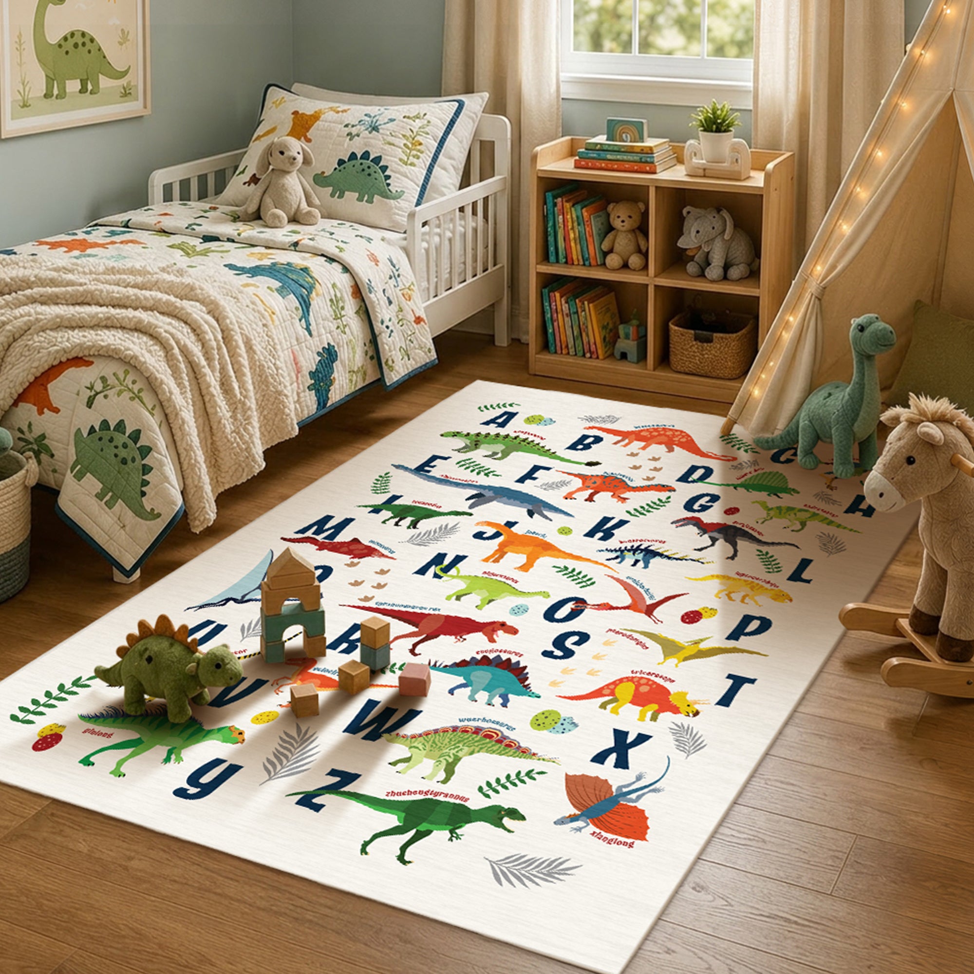 Dinosaurs Alphabet Machine Washable Rug