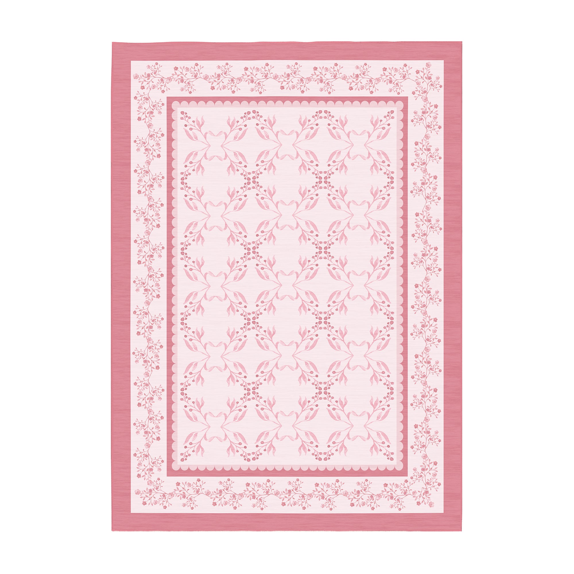 Ellee Bordered Pink Machine Washable Rug