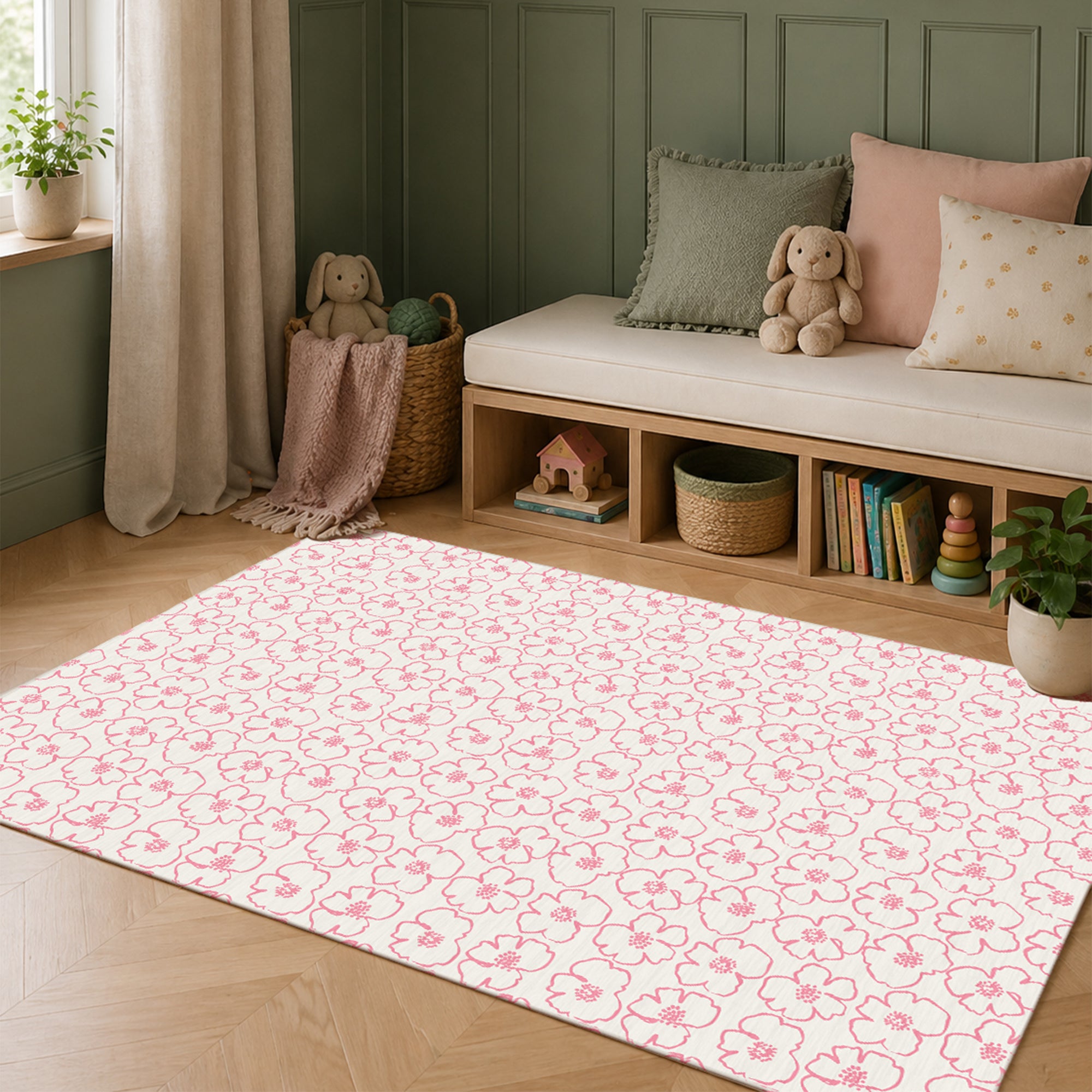 Chloe Floral Pattern Machine Washable Rug