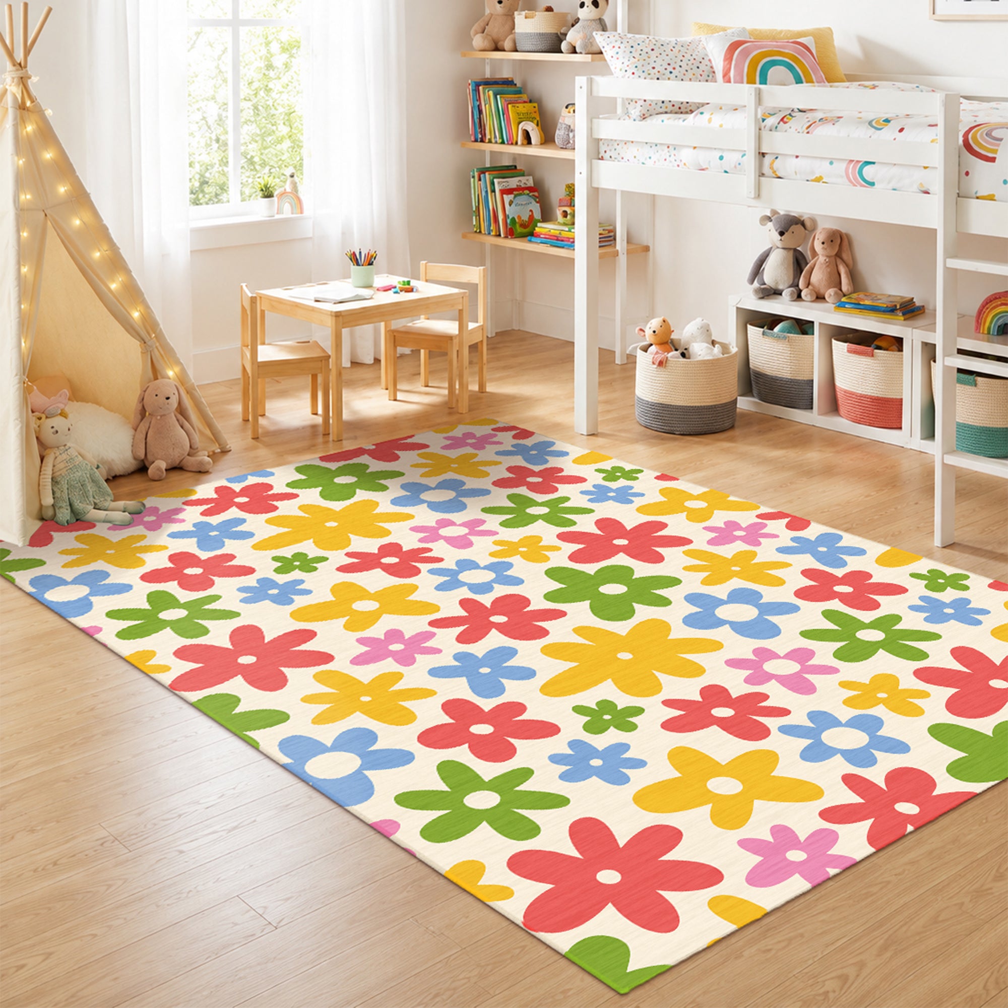 Kayla Fun Floral Machine Washable Rug