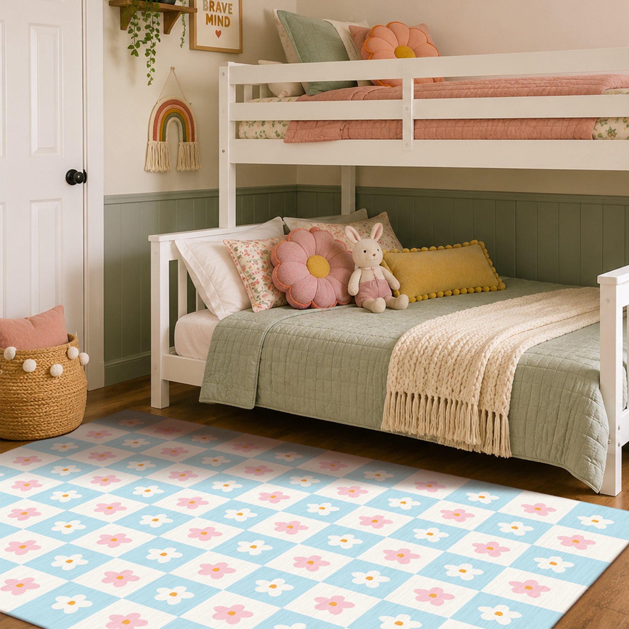 Checkered Daisies Machine Washable Rug