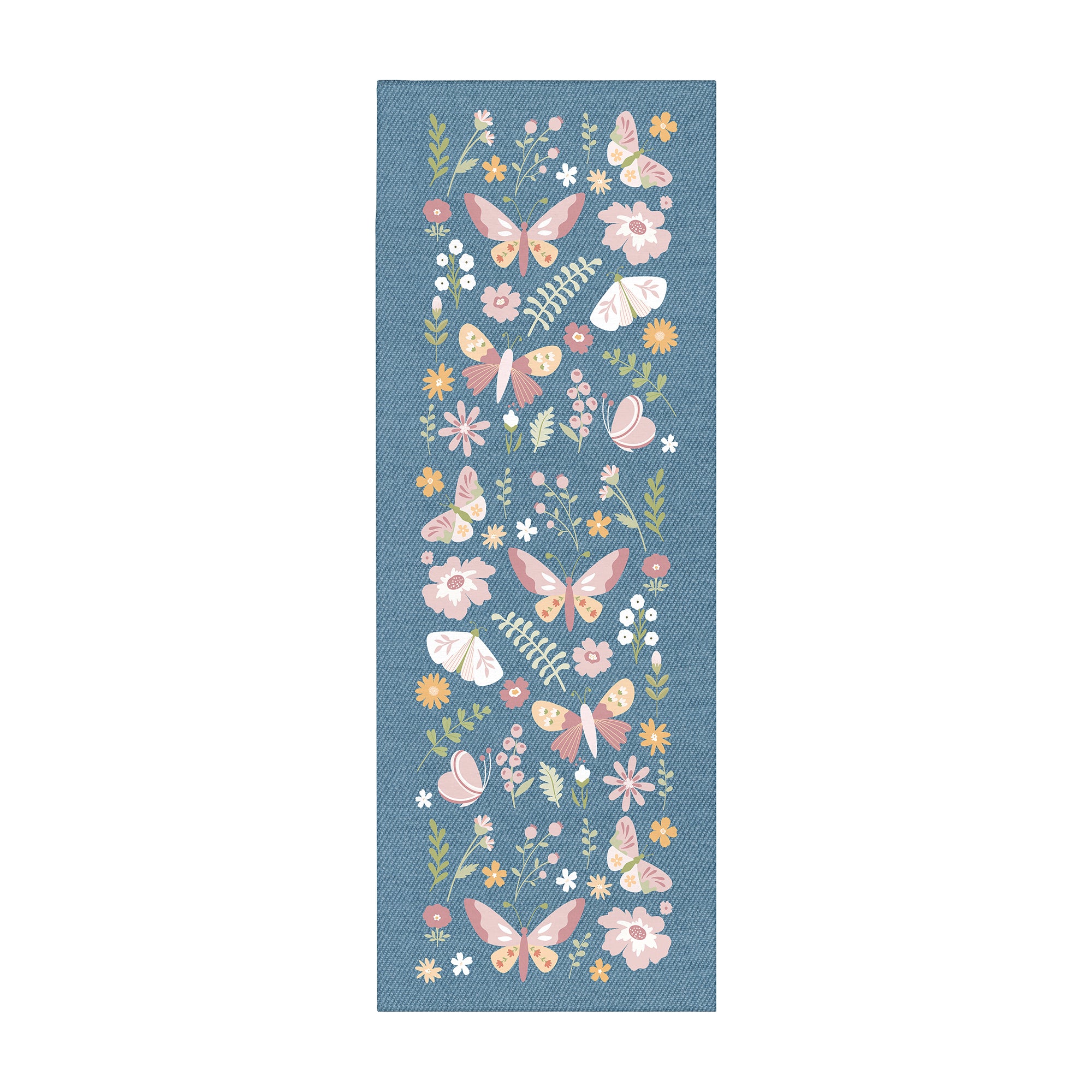 butterflies flowers denim Machine Washable Rug