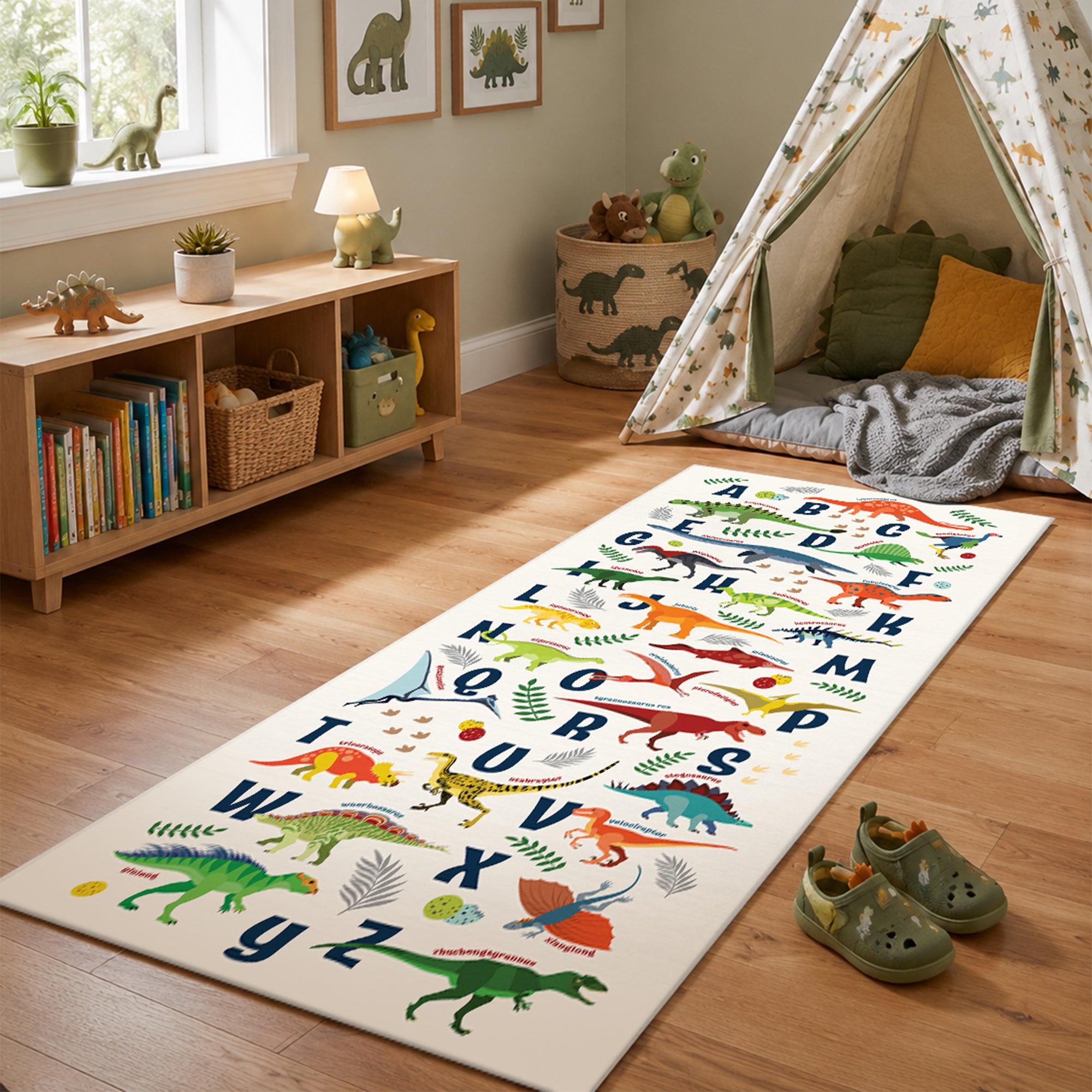 Dinosaurs Alphabet Machine Washable Rug