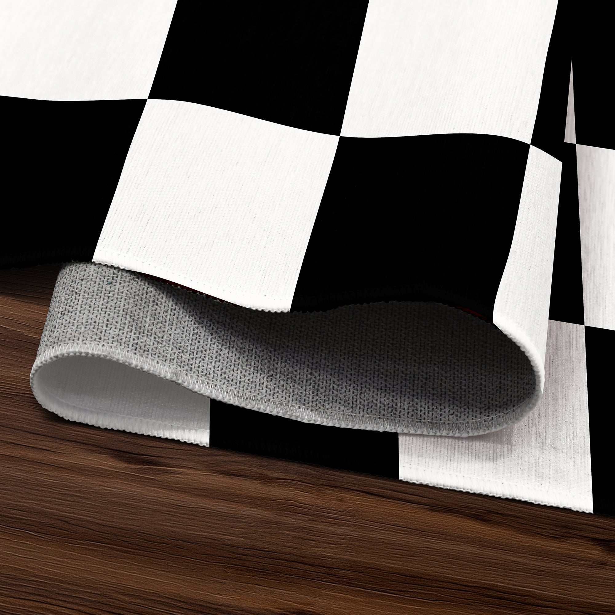 Checkered Black White Machine Washable Rug