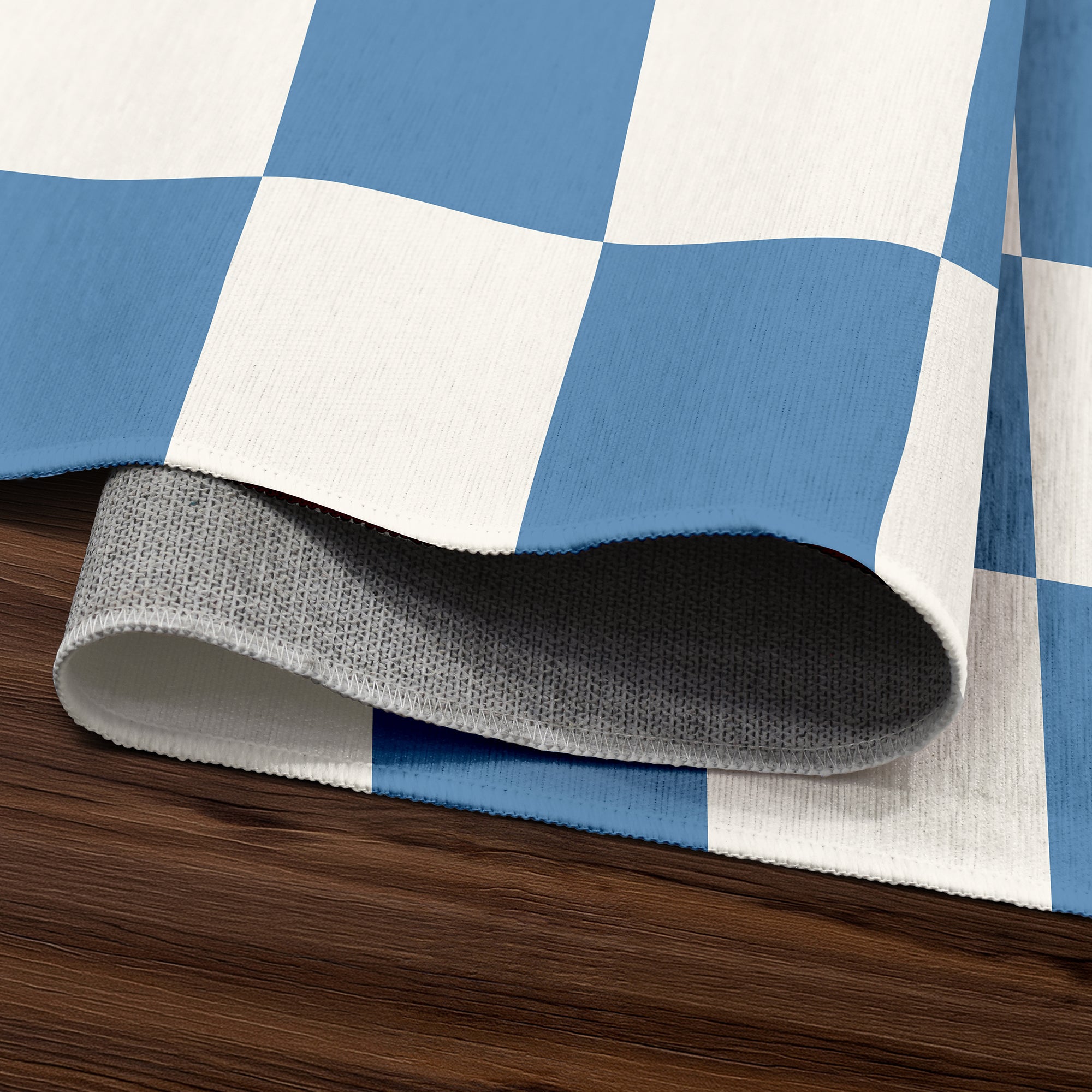 Checkered Blue White Machine Washable Rug