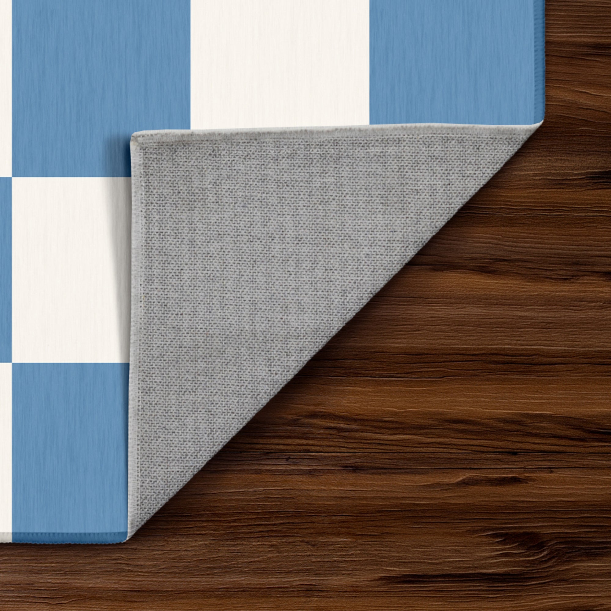 Checkered Blue White Machine Washable Rug