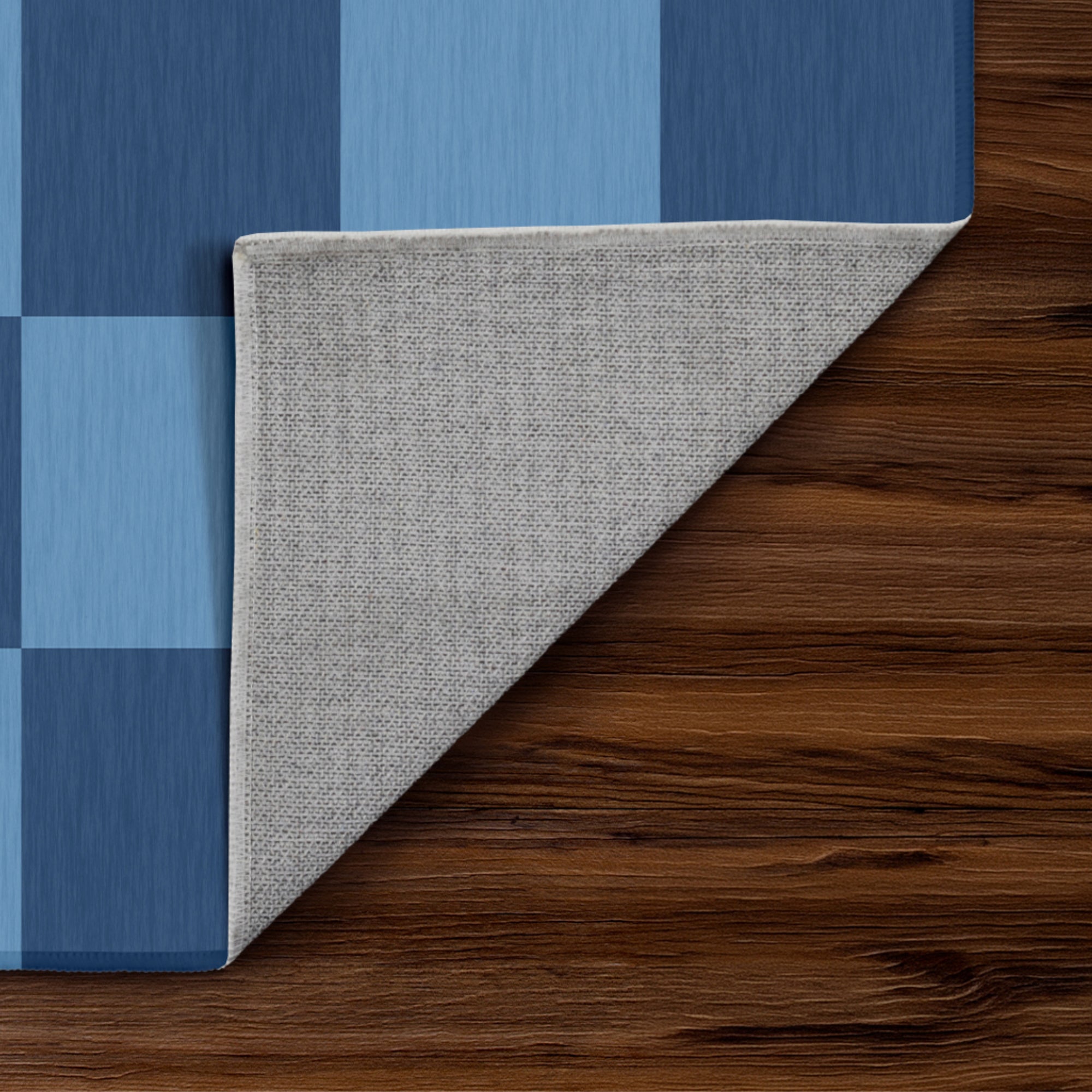 Checkered Blue Machine Washable Rug