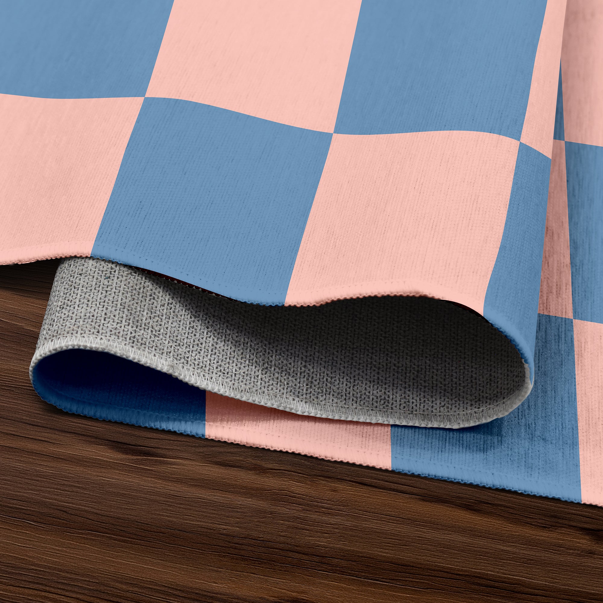Checkered Blue Pink Machine Washable Rug