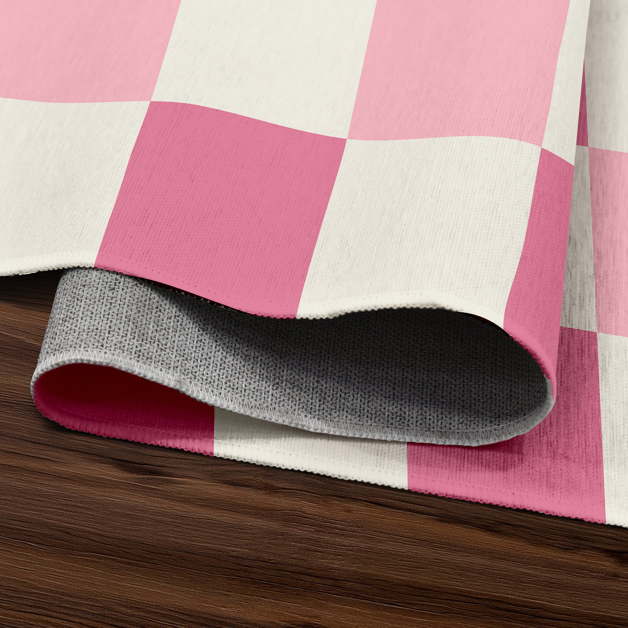 Checkered Pink Machine Washable Rug