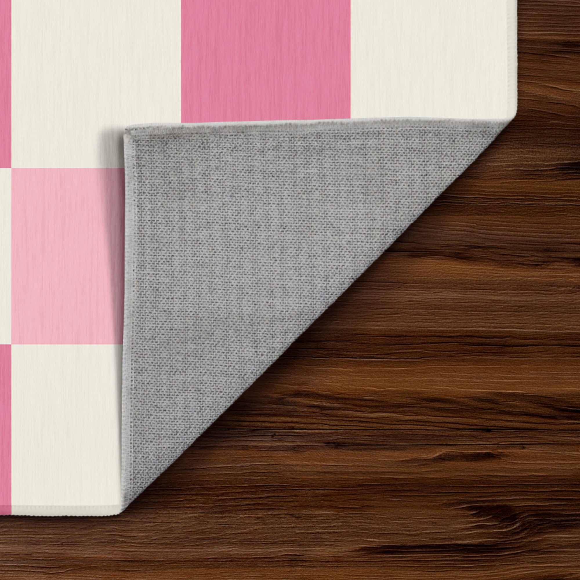 Checkered Pink Machine Washable Rug