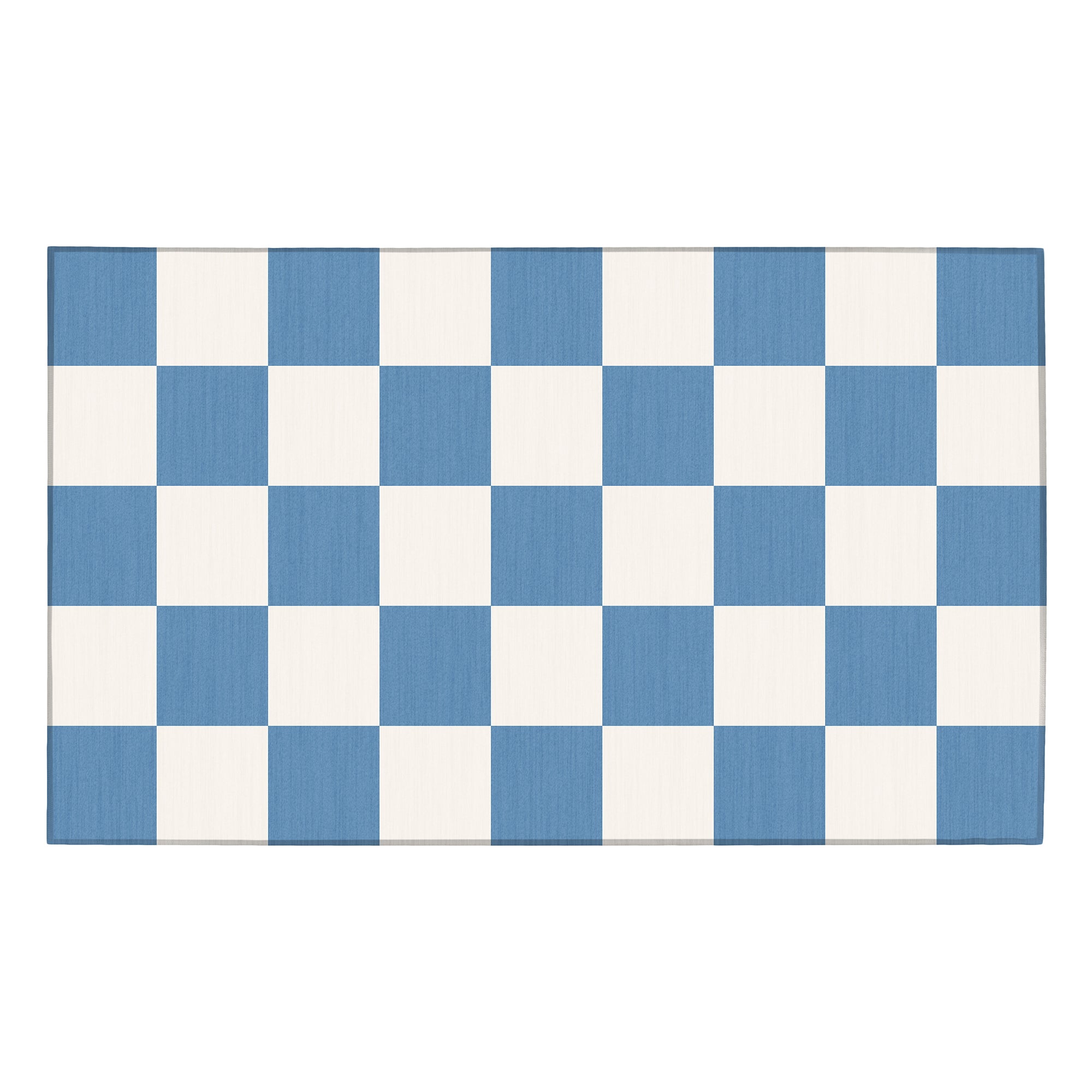 Checkered Blue White Machine Washable Rug