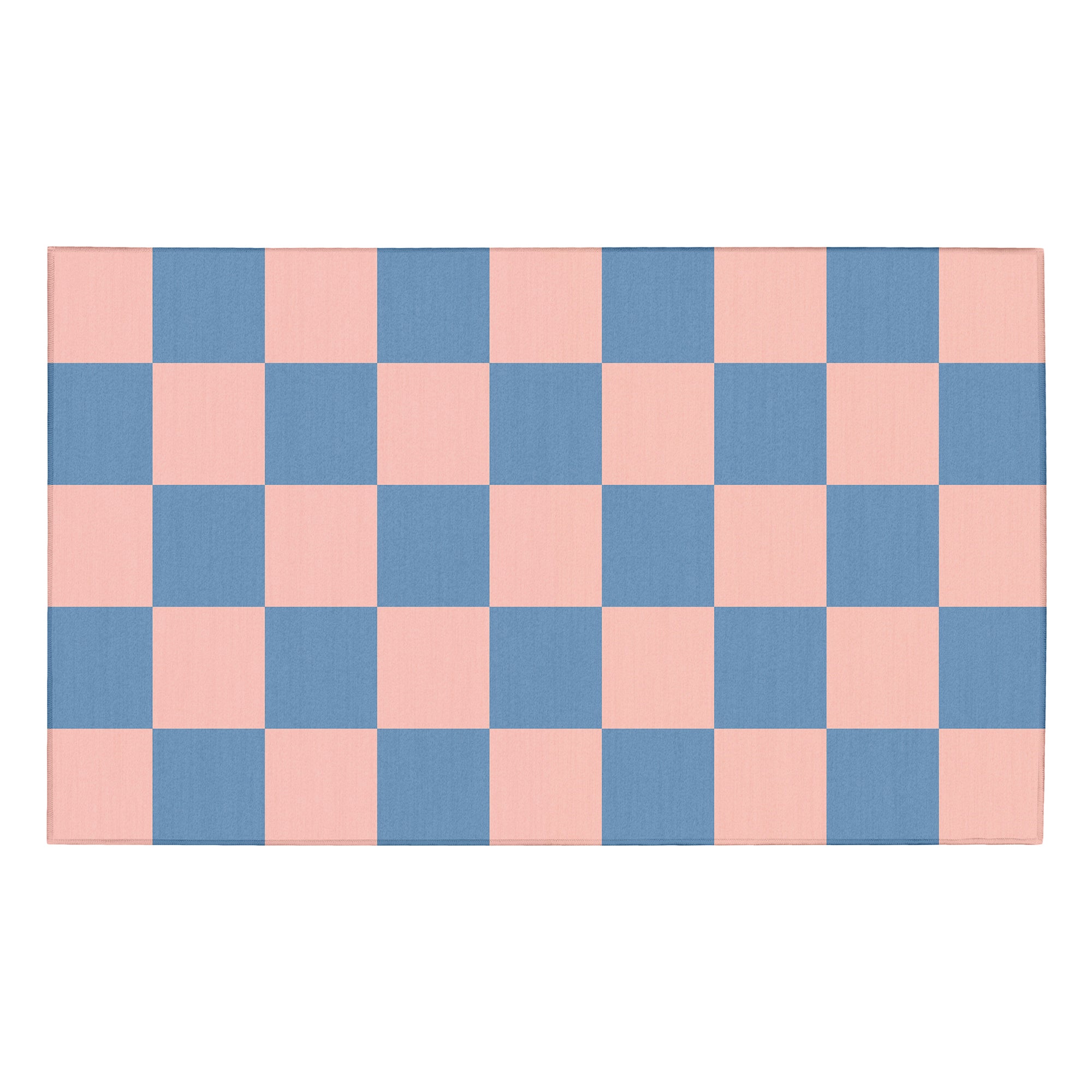 Checkered Blue Pink Machine Washable Rug