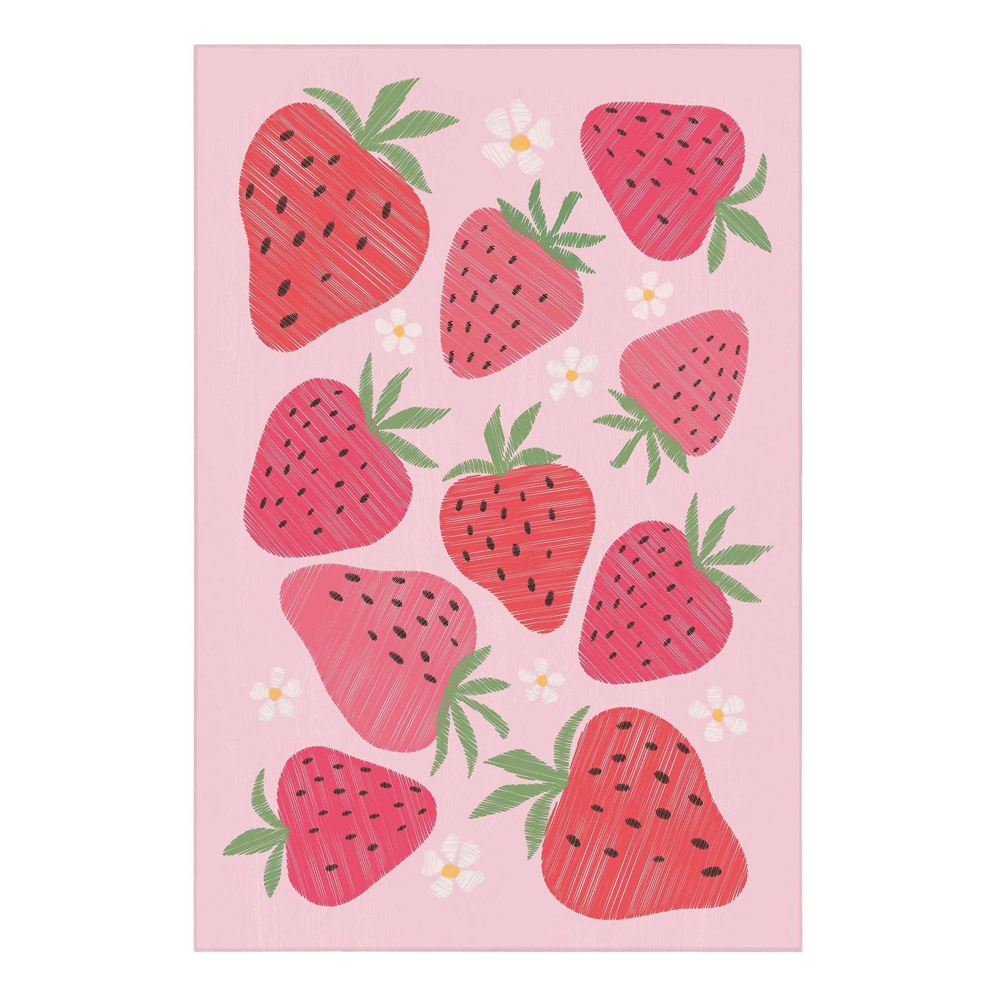 Strawberries and Daisies Machine Washable Rug