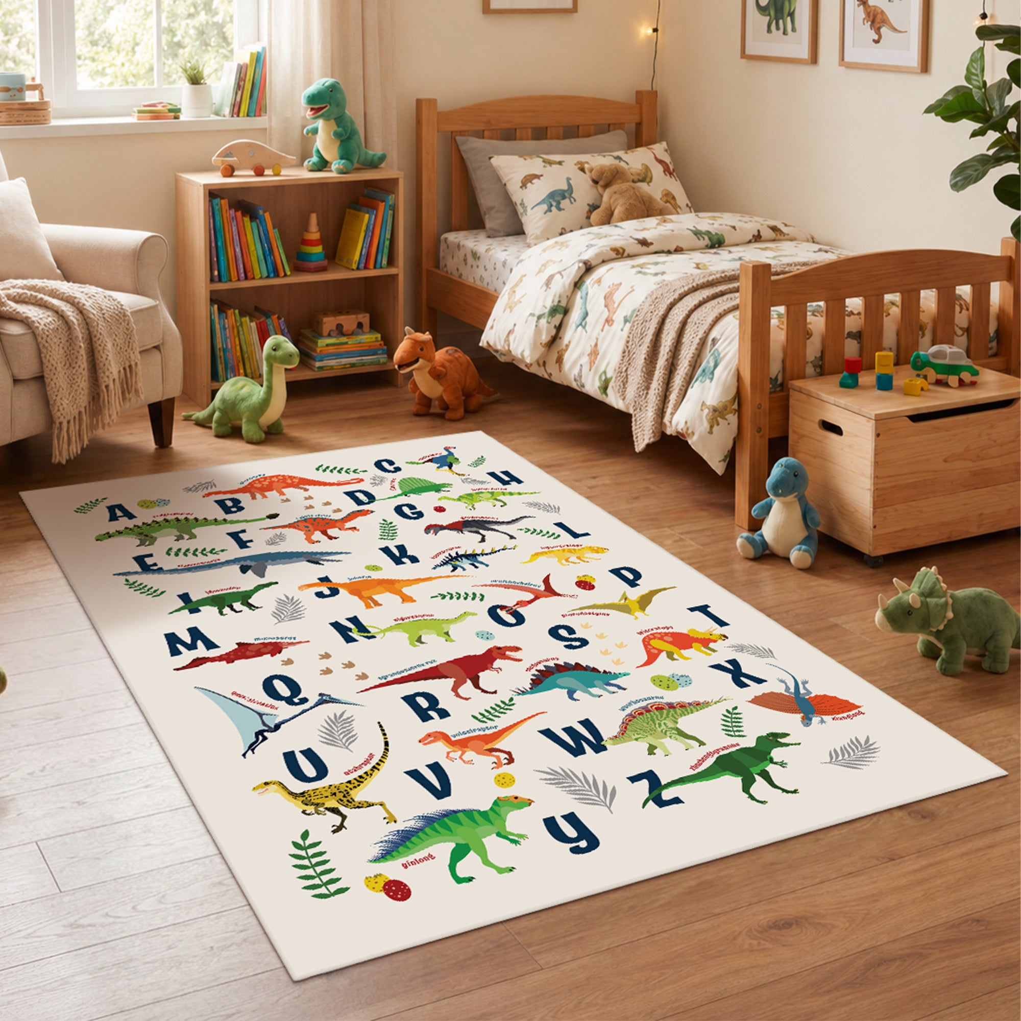 Dinosaurs Alphabet Machine Washable Rug