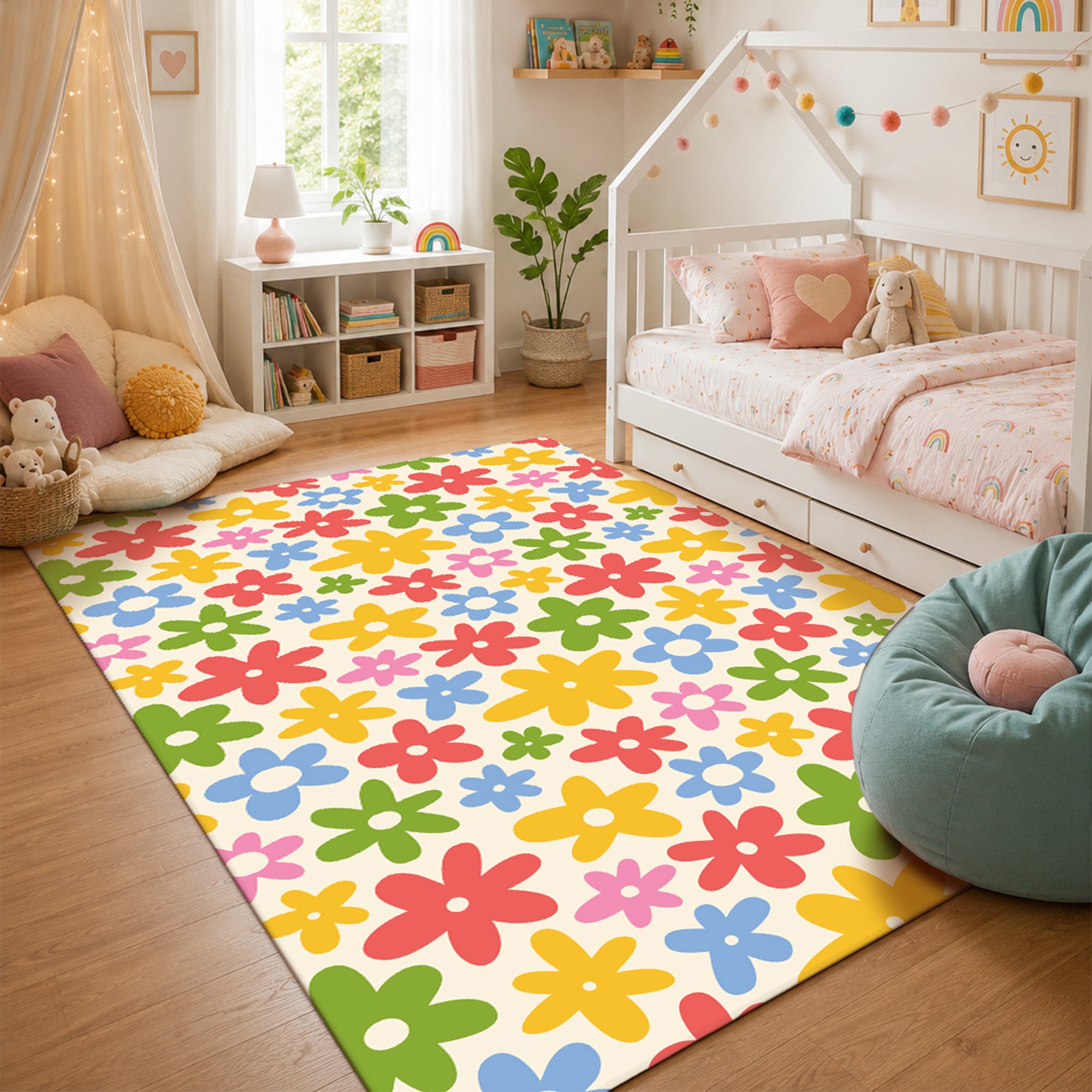 Kayla Fun Floral Machine Washable Rug