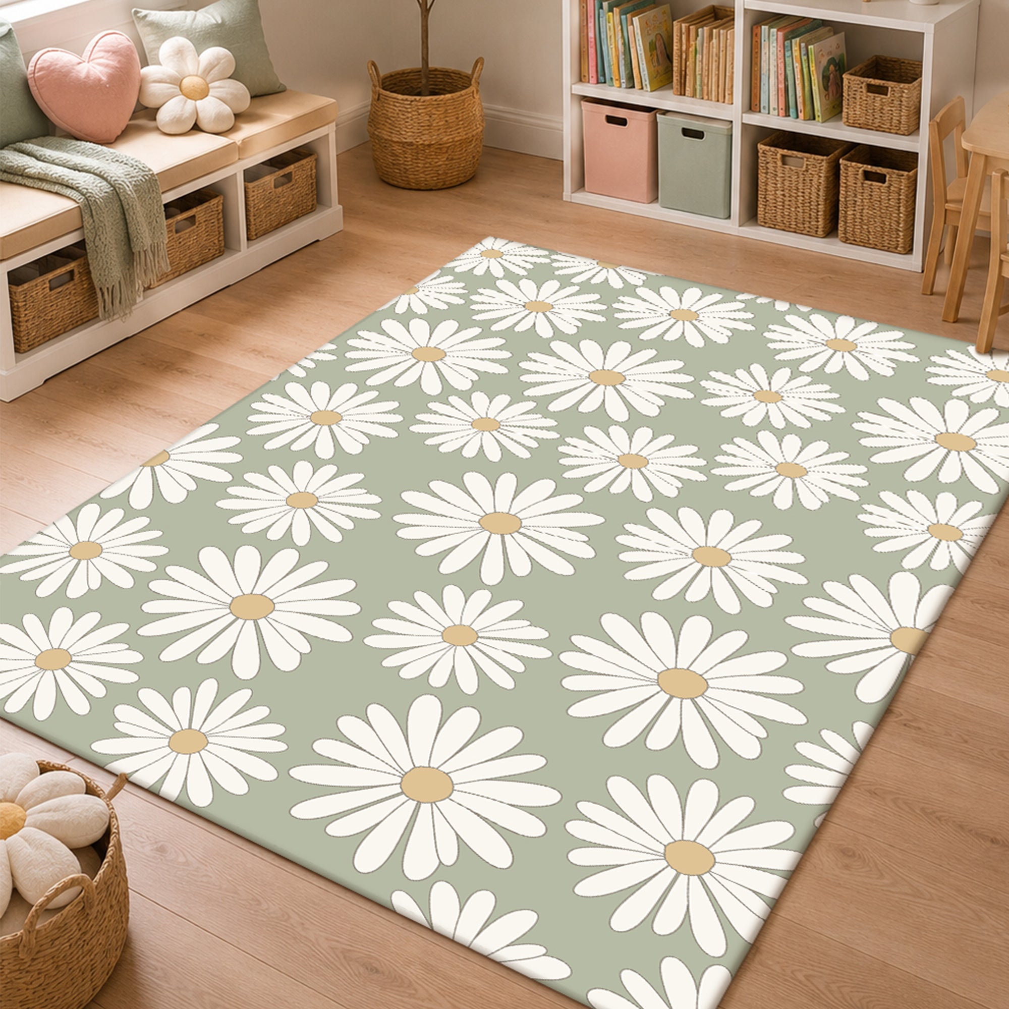 Ayla Daisies Machine Washable Rug