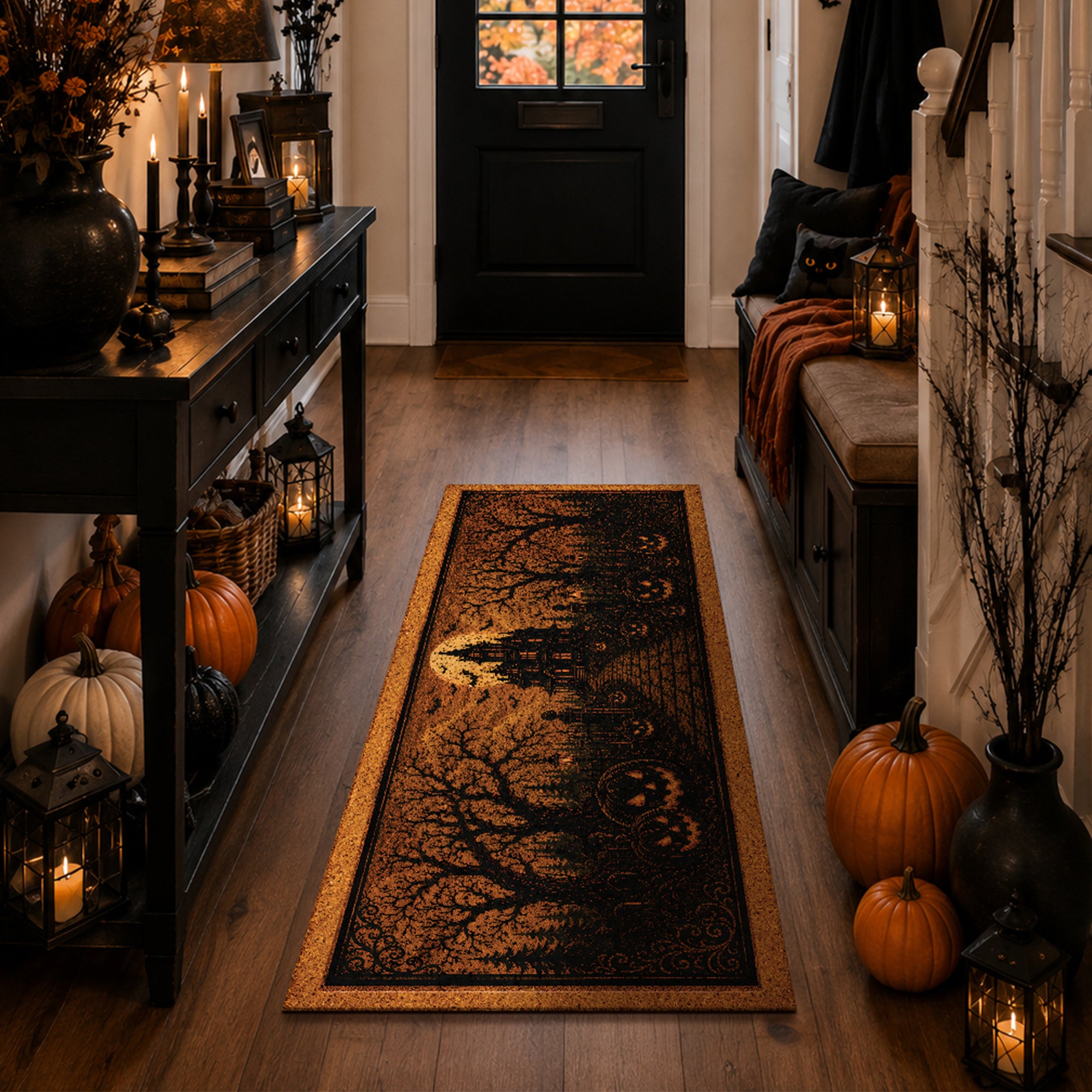 Haunted Manor Halloween Machine Washable Rug