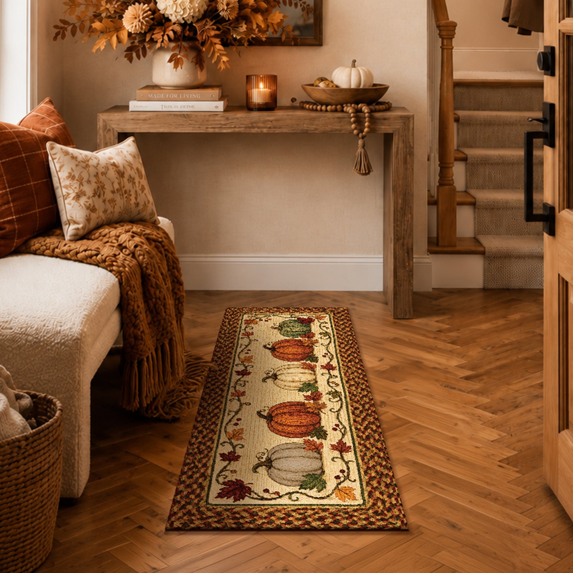 Harvest Pumpkin Trio Machine Washable Rug