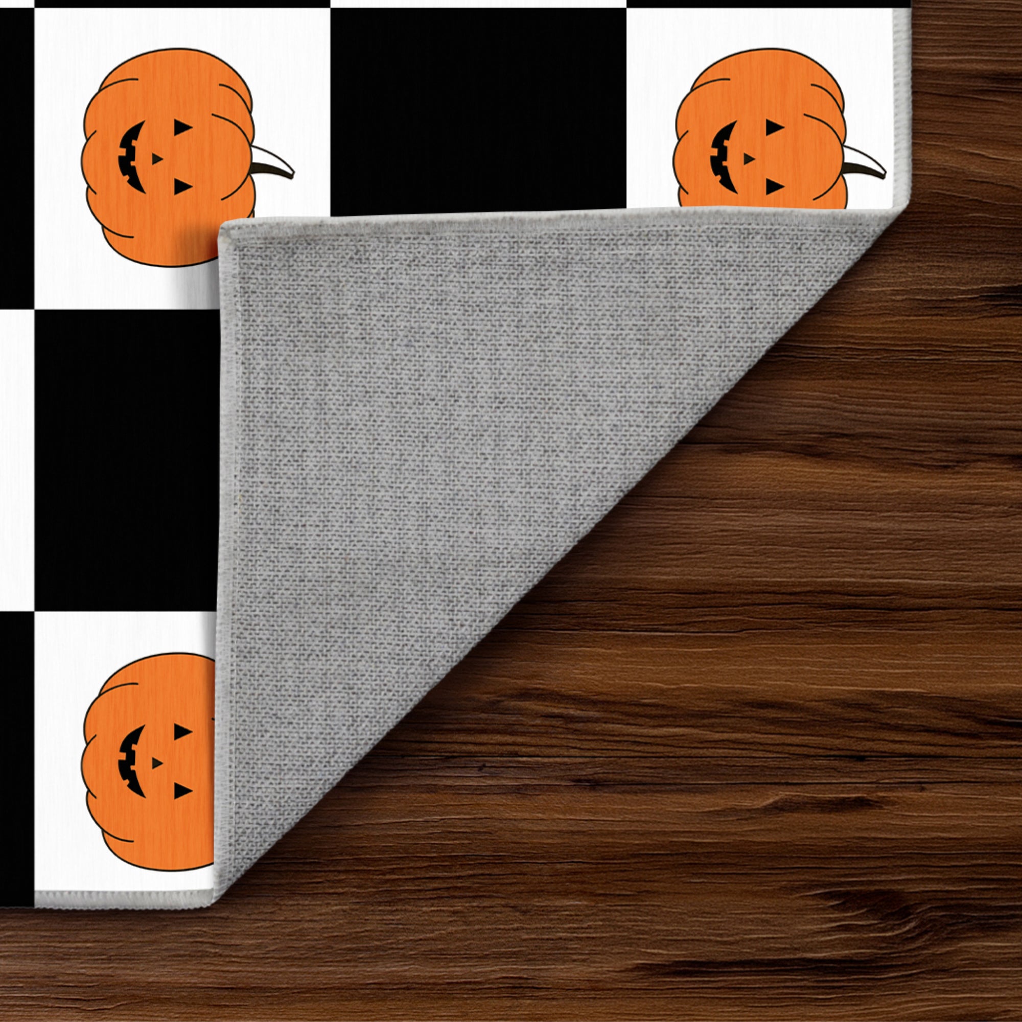 Checkered Pumpkins Halloween Machine Washable Rug