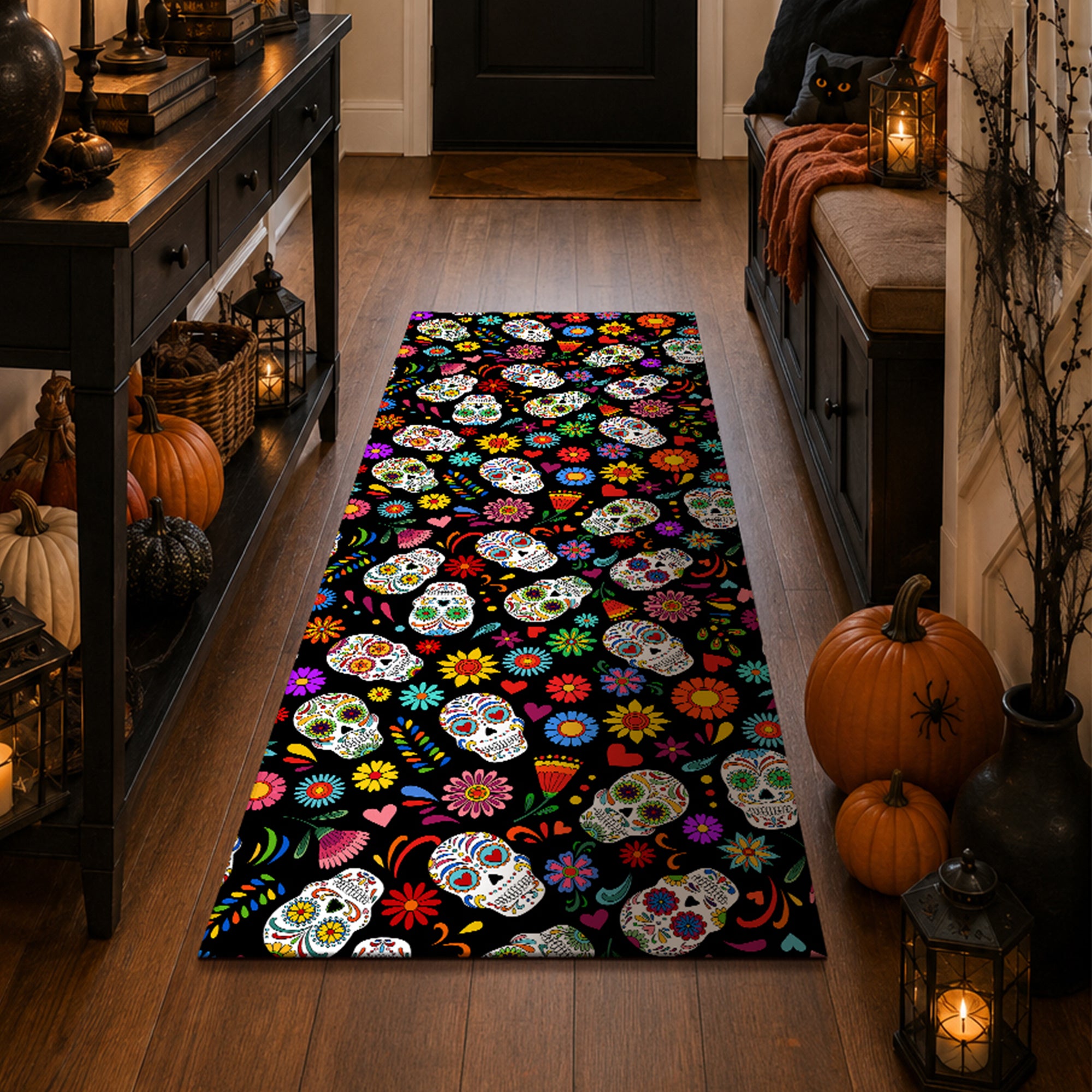 Sugar Skull Pattern Machine Washable Rug