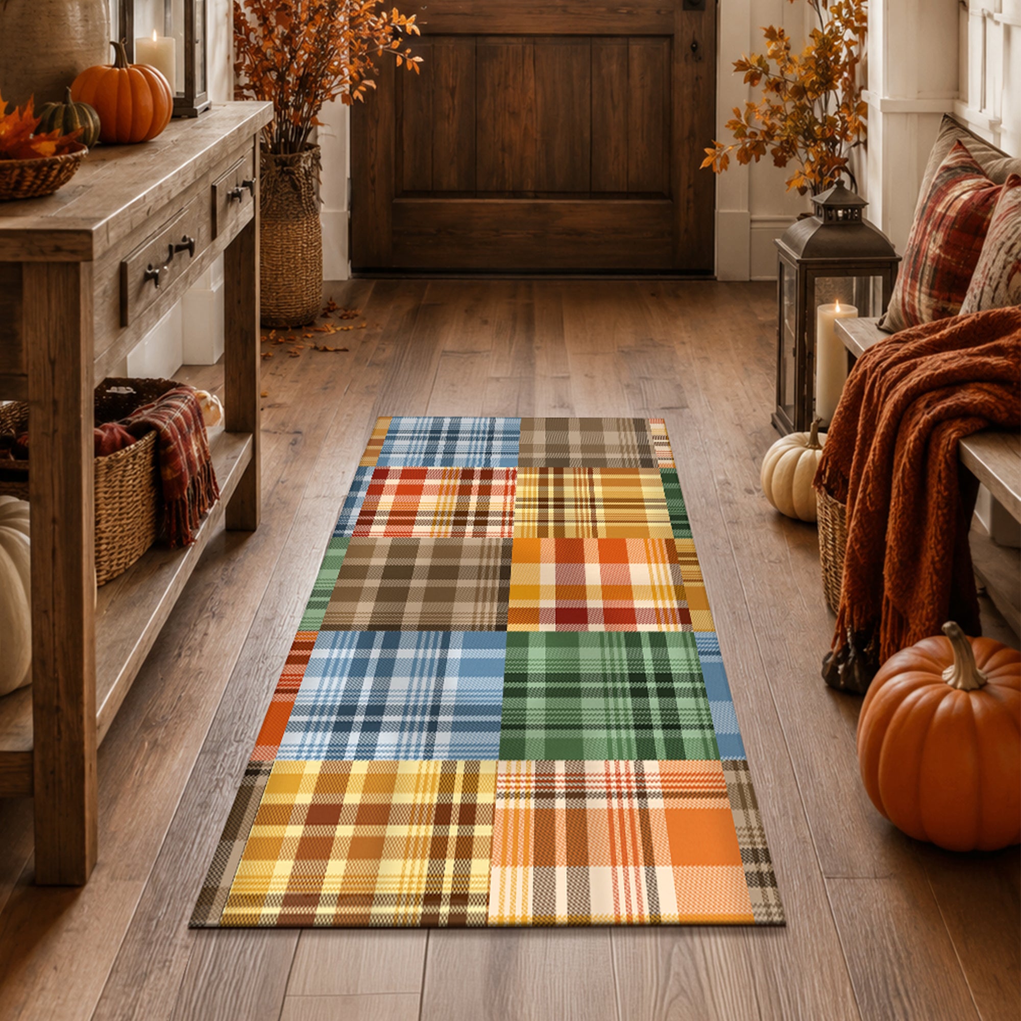 Plaid Patchwork Machine Washable Rug