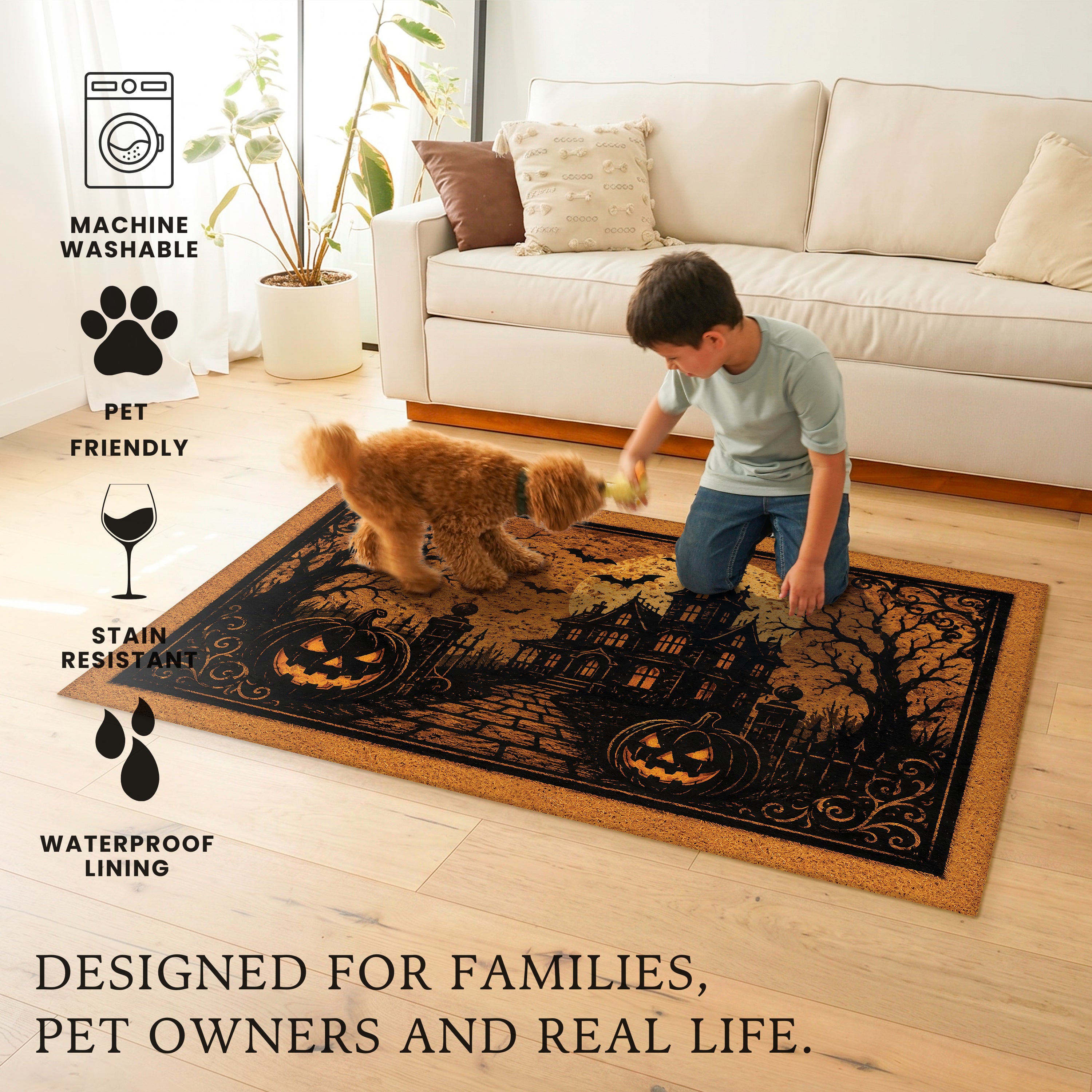 Haunted Manor Halloween Machine Washable Rug