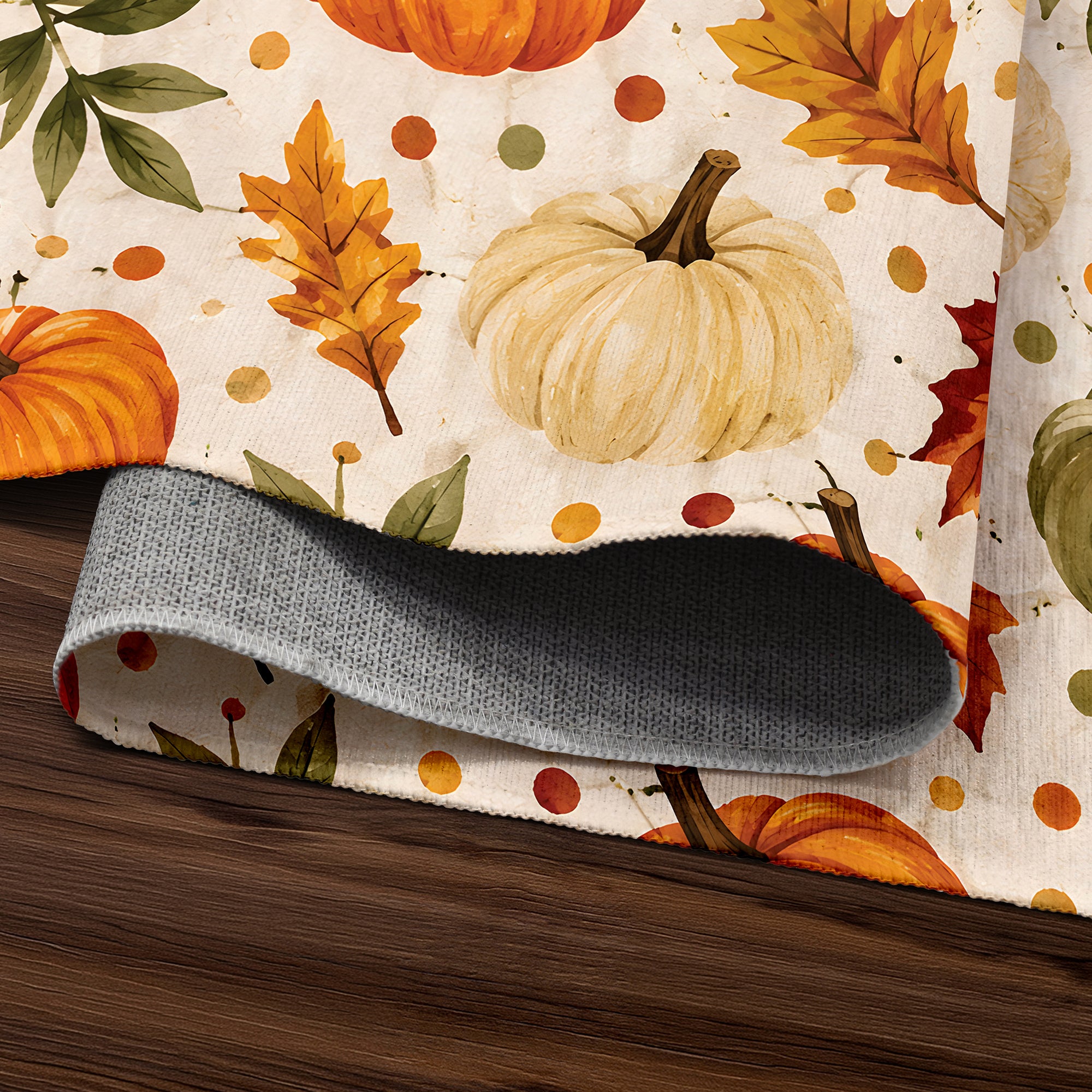 Autumn Pumpkin Botanical Machine Washable Rug