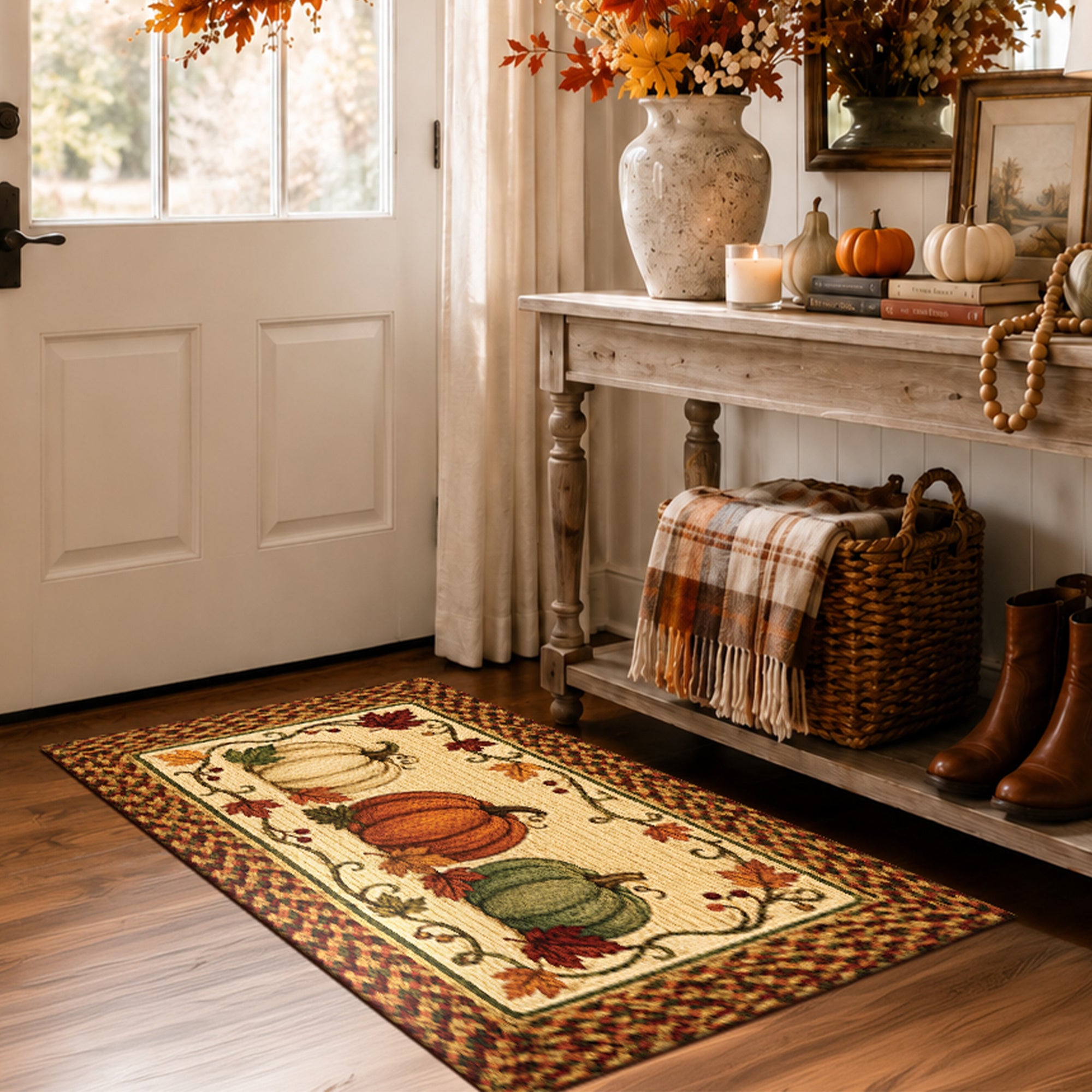 Harvest Pumpkin Trio Machine Washable Rug