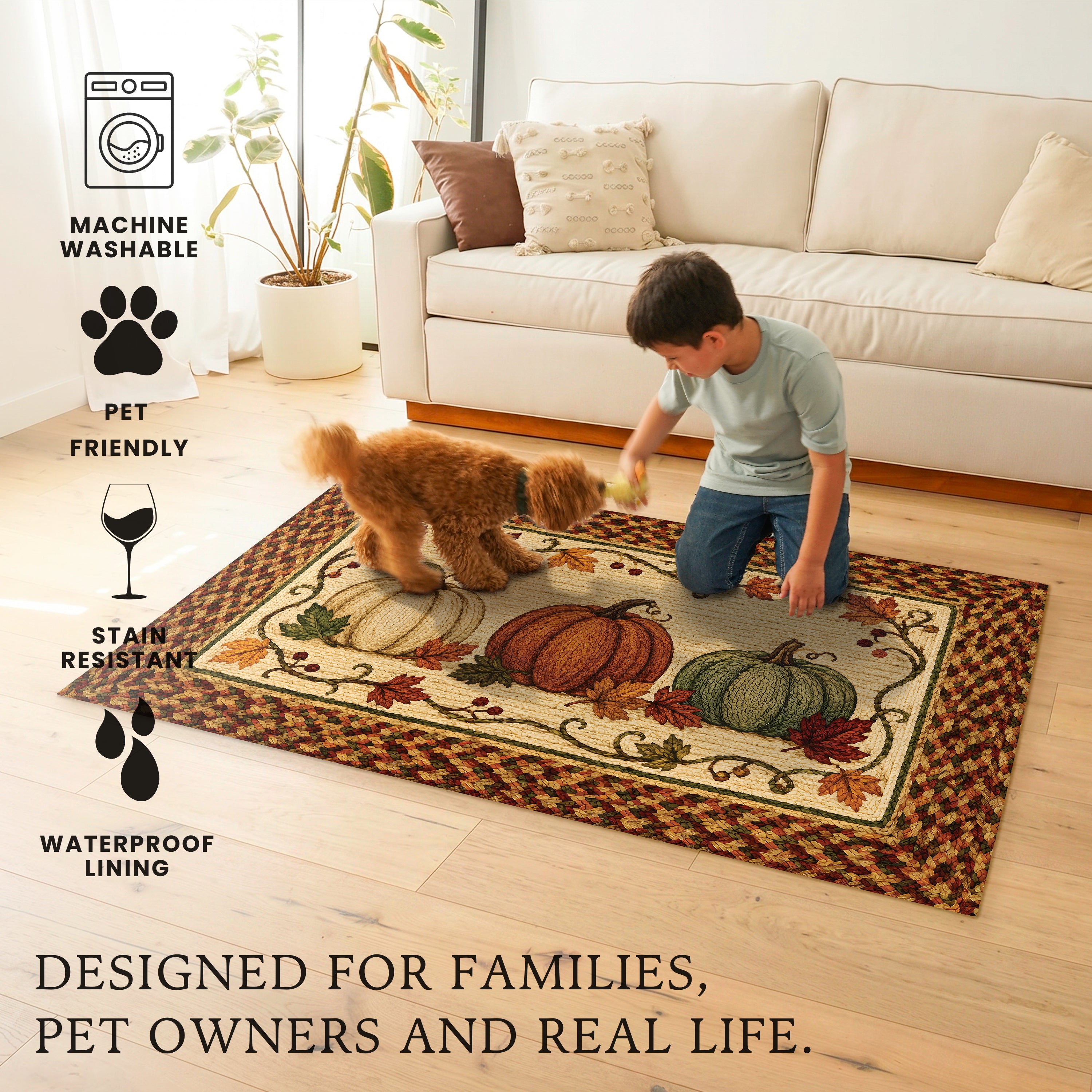 Harvest Pumpkin Trio Machine Washable Rug