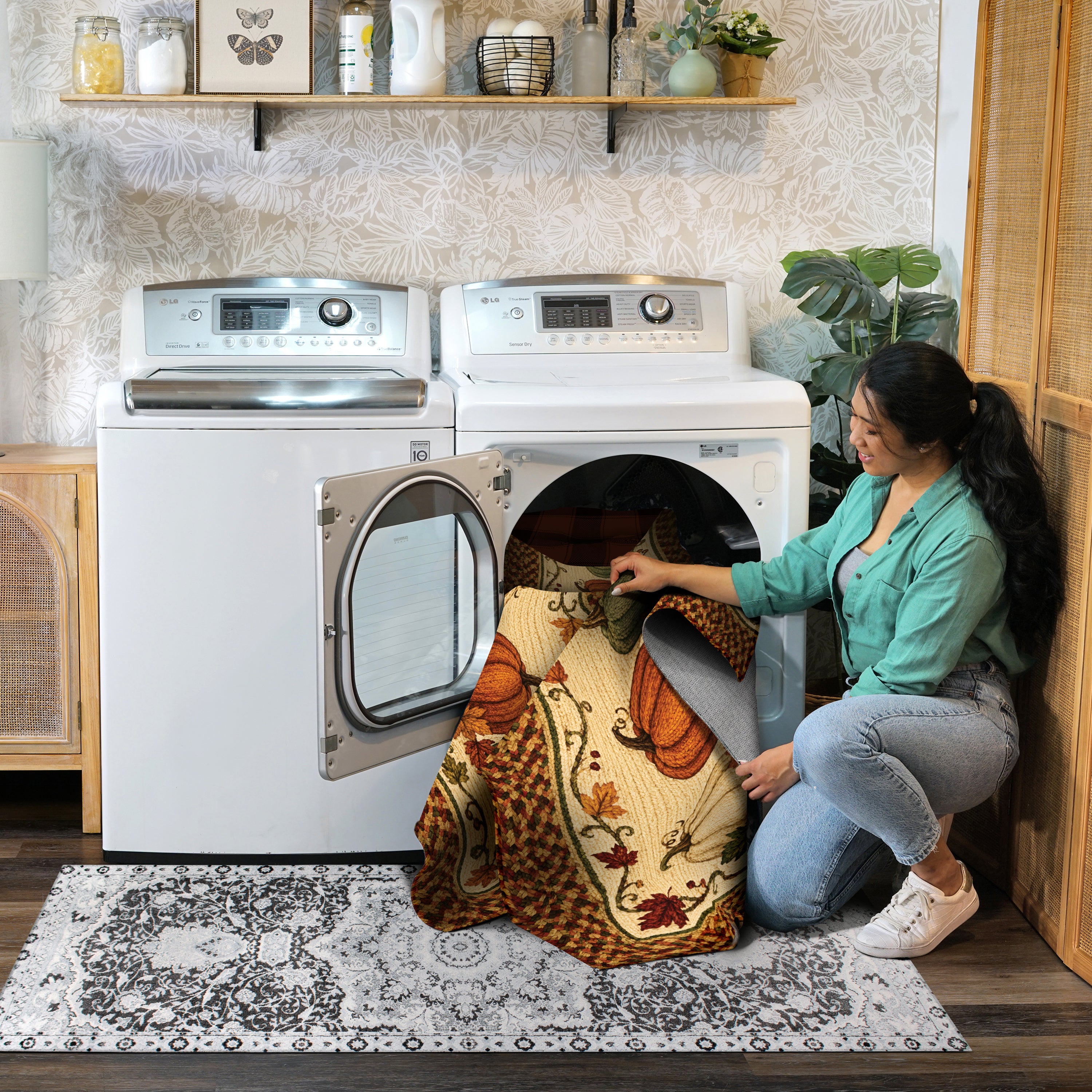 Harvest Pumpkin Trio Machine Washable Rug
