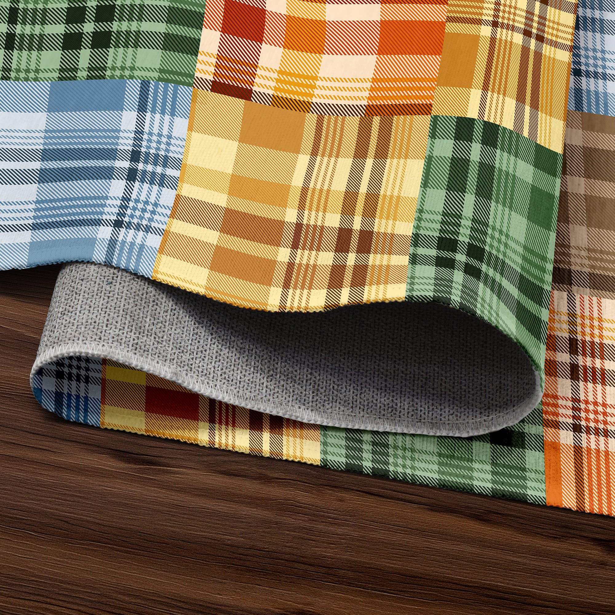 Plaid Patchwork Machine Washable Rug